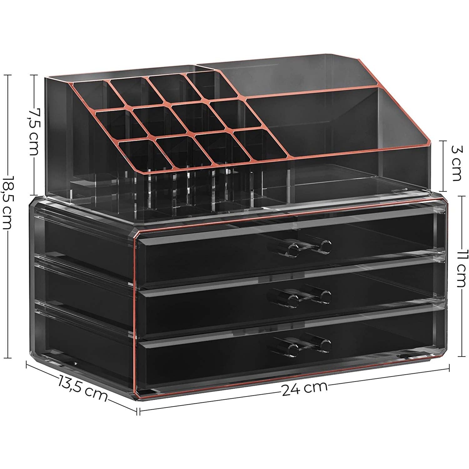 organizator šminke, organizator kozmetike s 3 ladice i 15 pretinaca | SONGMICS-vitahome.hr
