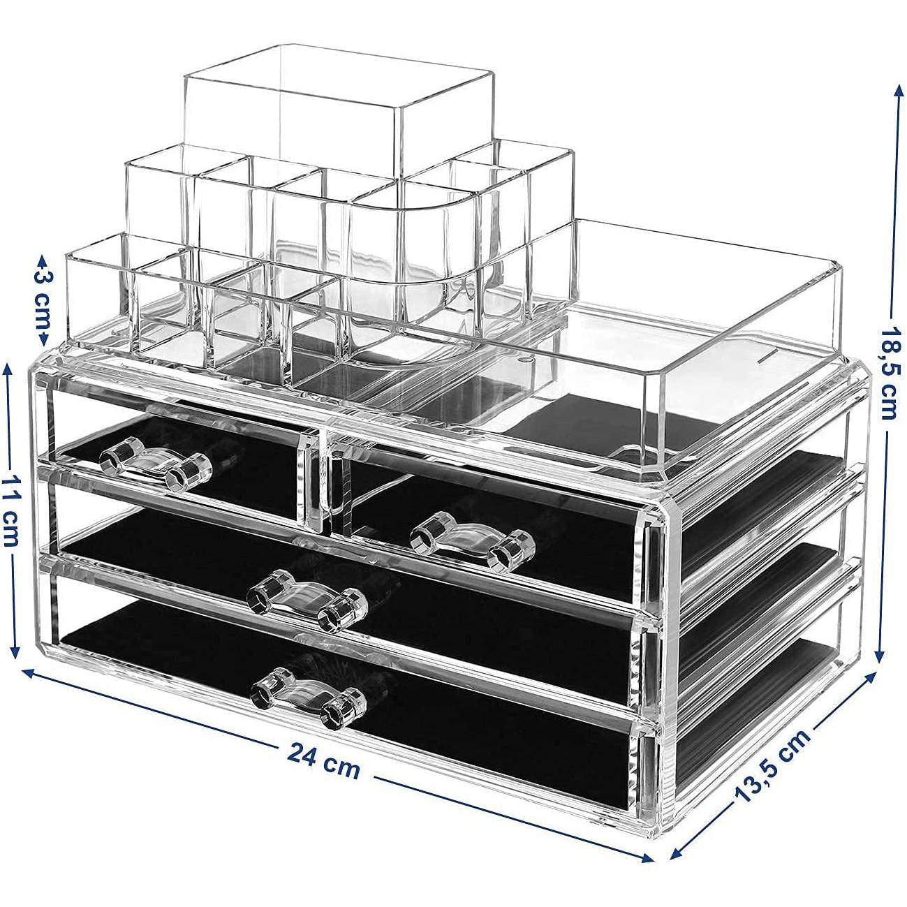 Organizator šminke s akrilnom kutijom za pohranu, 4 velike ladice, 24 x 18,5 x 13,5 cm | SONGMICS-vitahome.hr