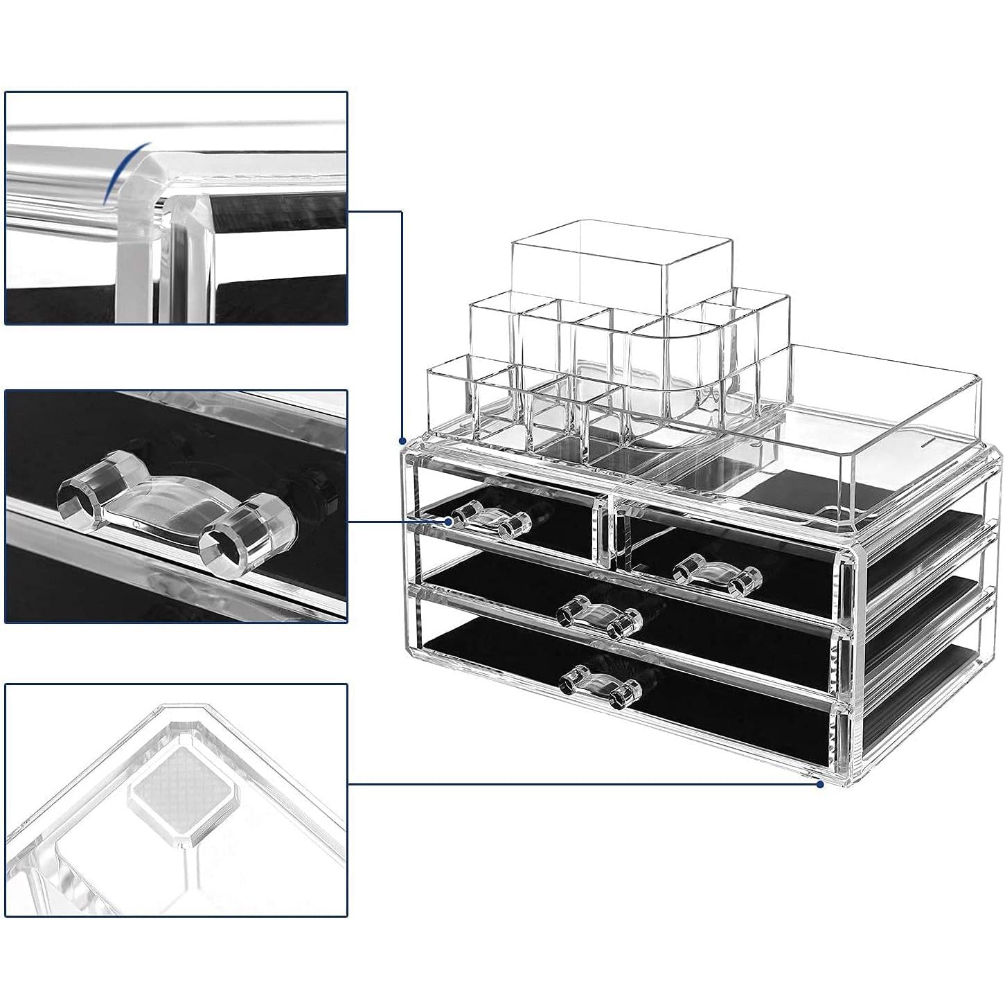Organizator šminke s akrilnom kutijom za pohranu, 4 velike ladice, 24 x 18,5 x 13,5 cm | SONGMICS-vitahome.hr