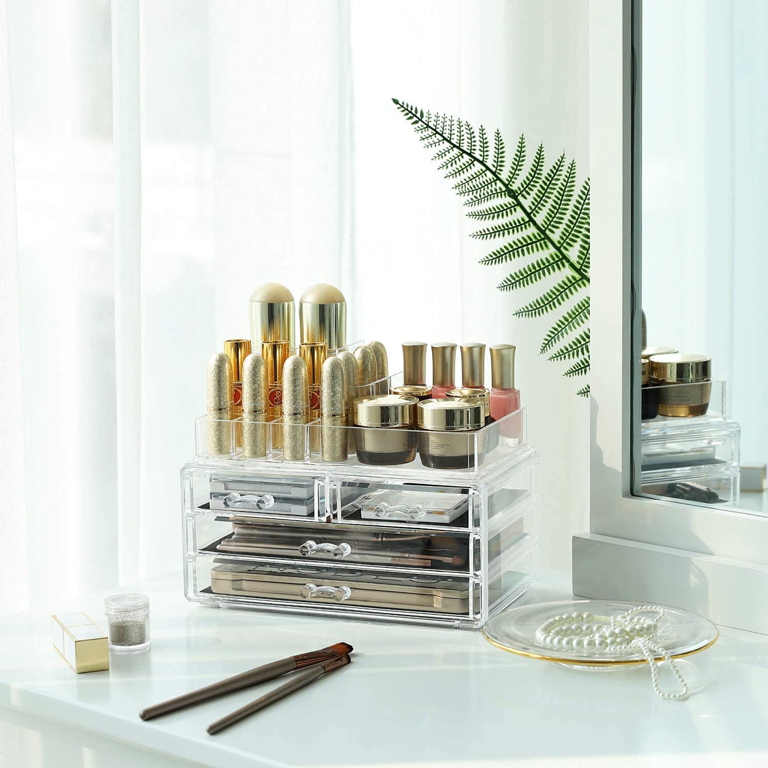Organizator šminke s akrilnom kutijom za pohranu, 4 velike ladice, 24 x 18,5 x 13,5 cm | SONGMICS-vitahome.hr