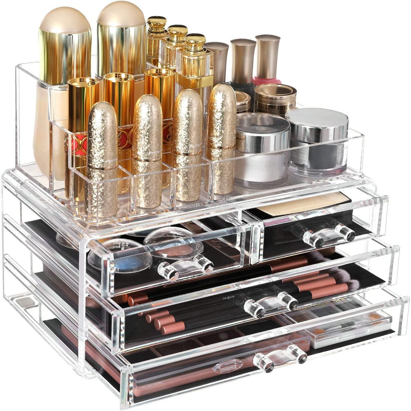 Organizator šminke s akrilnom kutijom za pohranu, 4 velike ladice, 24 x 18,5 x 13,5 cm | SONGMICS-vitahome.hr