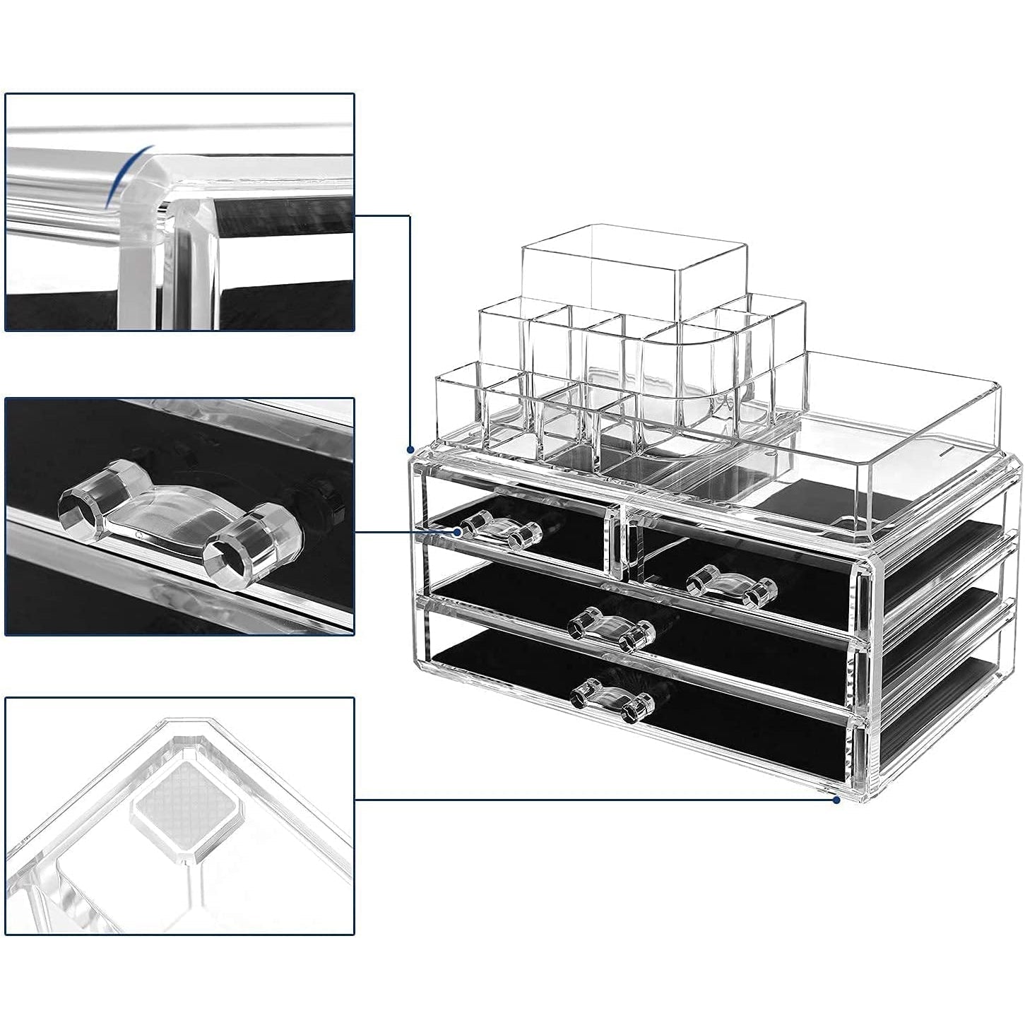 Organizator šminke s akrilnom kutijom za pohranu, 4 velike ladice, 24 x 18,5 x 13,5 cm | SONGMICS-vitahome.hr