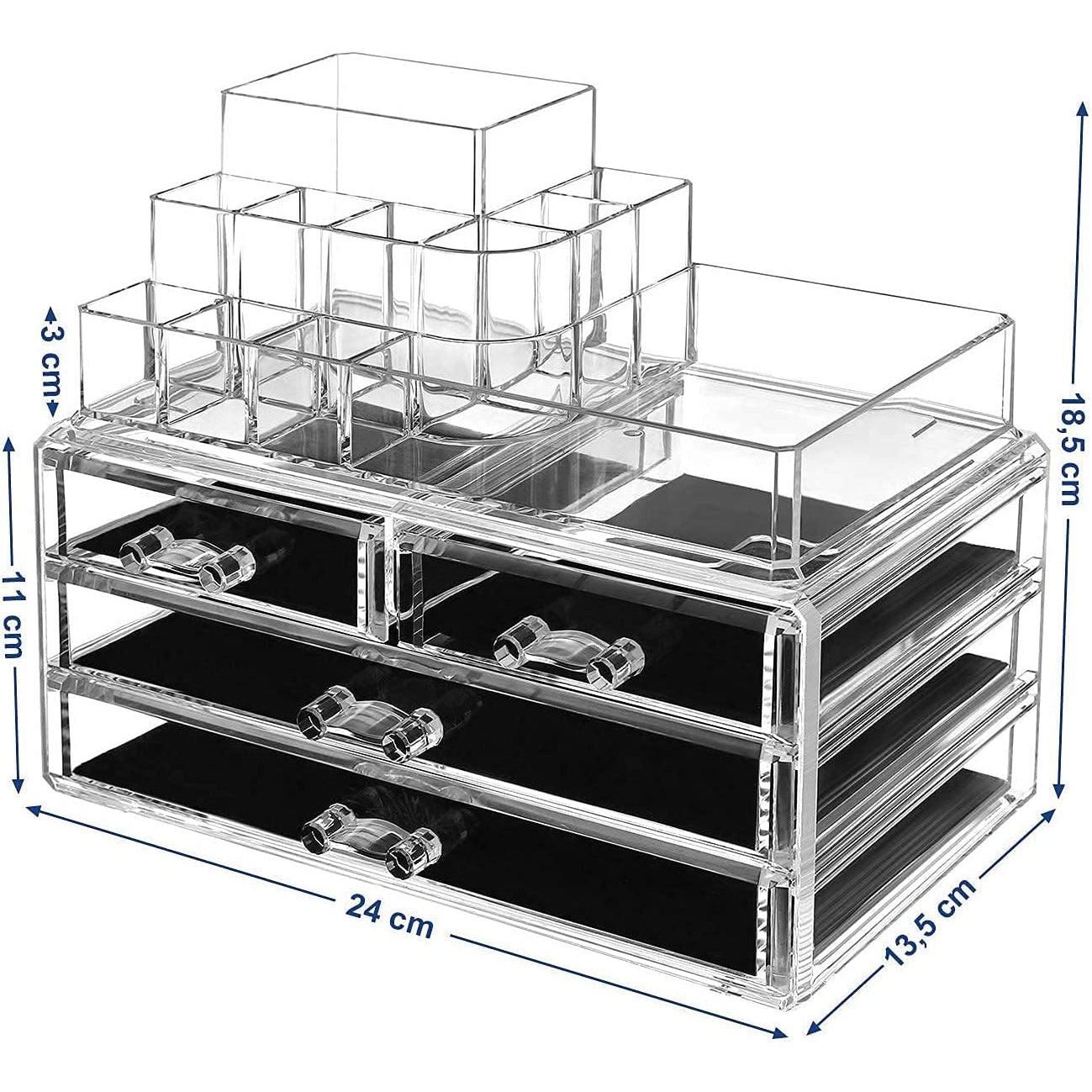 Organizator šminke s akrilnom kutijom za pohranu, 4 velike ladice, 24 x 18,5 x 13,5 cm | SONGMICS-vitahome.hr