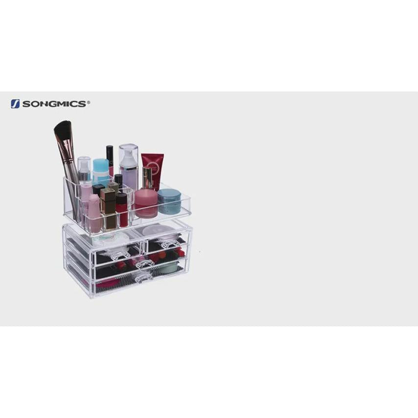 Organizator šminke s akrilnom kutijom za pohranu, 4 velike ladice, 24 x 18,5 x 13,5 cm | SONGMICS-vitahome.hr