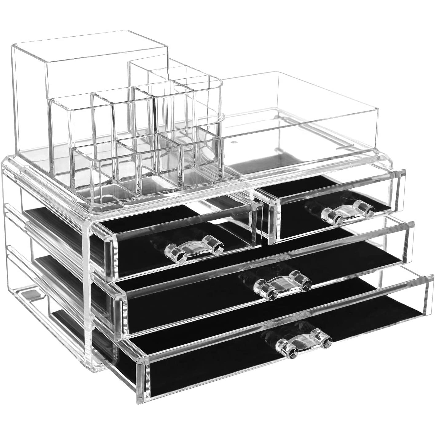 Organizator šminke s akrilnom kutijom za pohranu, 4 velike ladice, 24 x 18,5 x 13,5 cm | SONGMICS-vitahome.hr