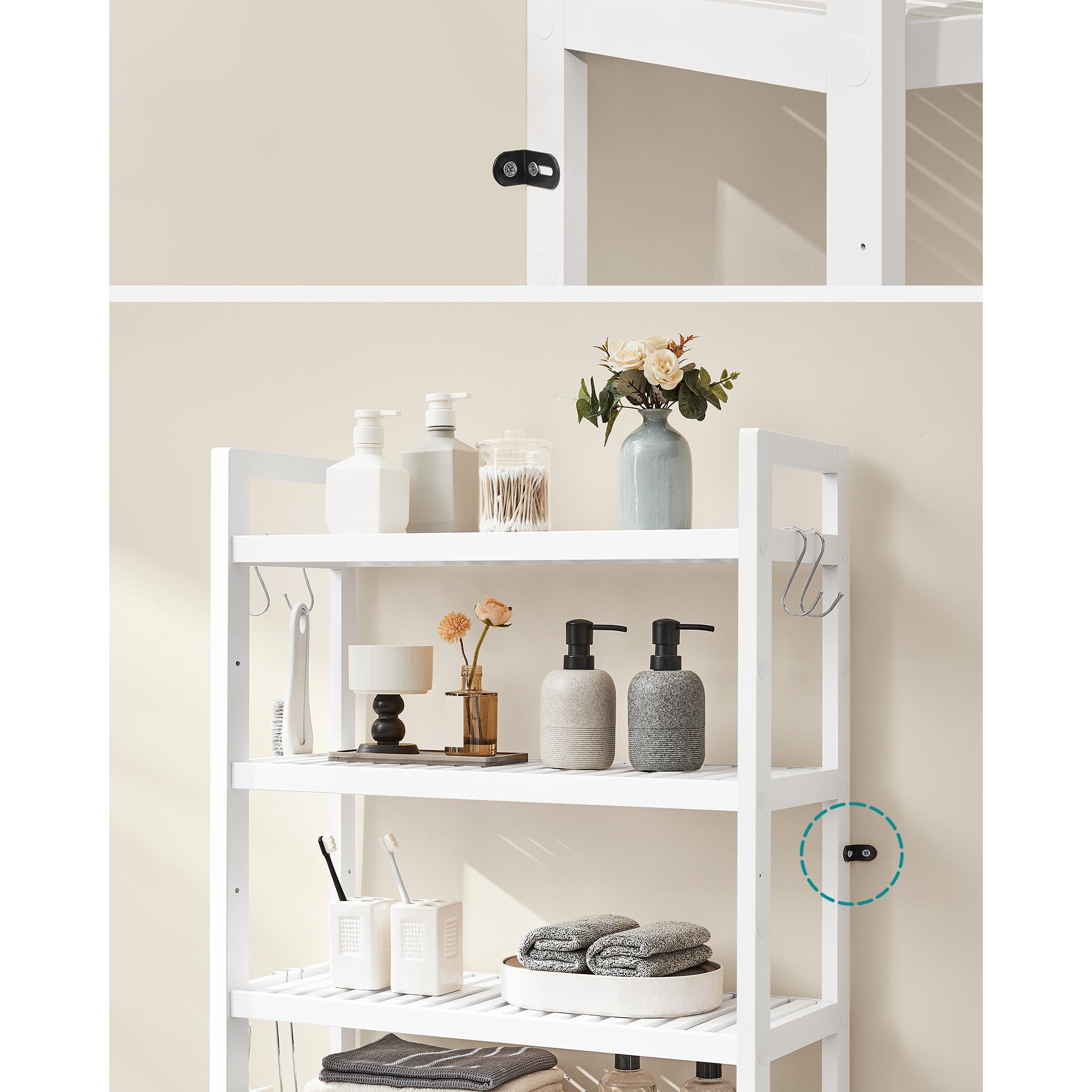 Organizator za kupaonicu iznad WC-a na 4 razine, 26 x 63 x 185 cm, bijeli | SONGMICS-vitahome.hr