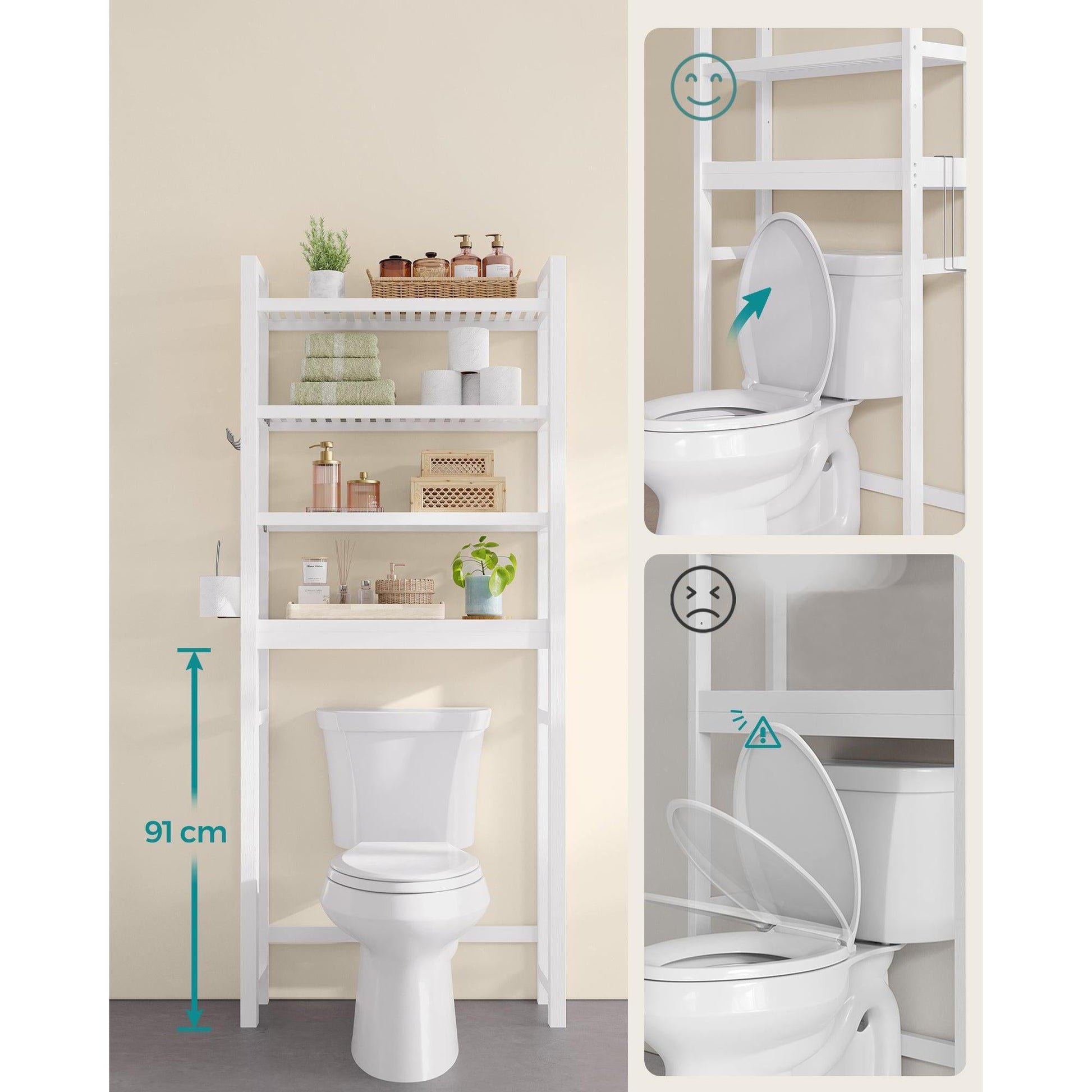 Organizator za kupaonicu iznad WC-a na 4 razine, 26 x 63 x 185 cm, bijeli | SONGMICS-vitahome.hr