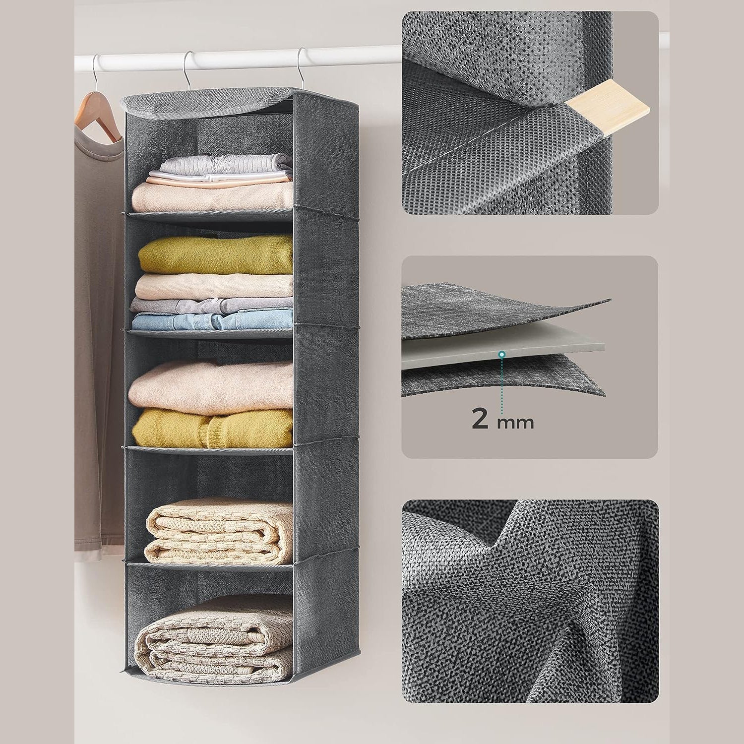 Organizator za odjeću u ormaru 30 x 90 x 30 cm, sivi | SONGMICS-vitahome.hr