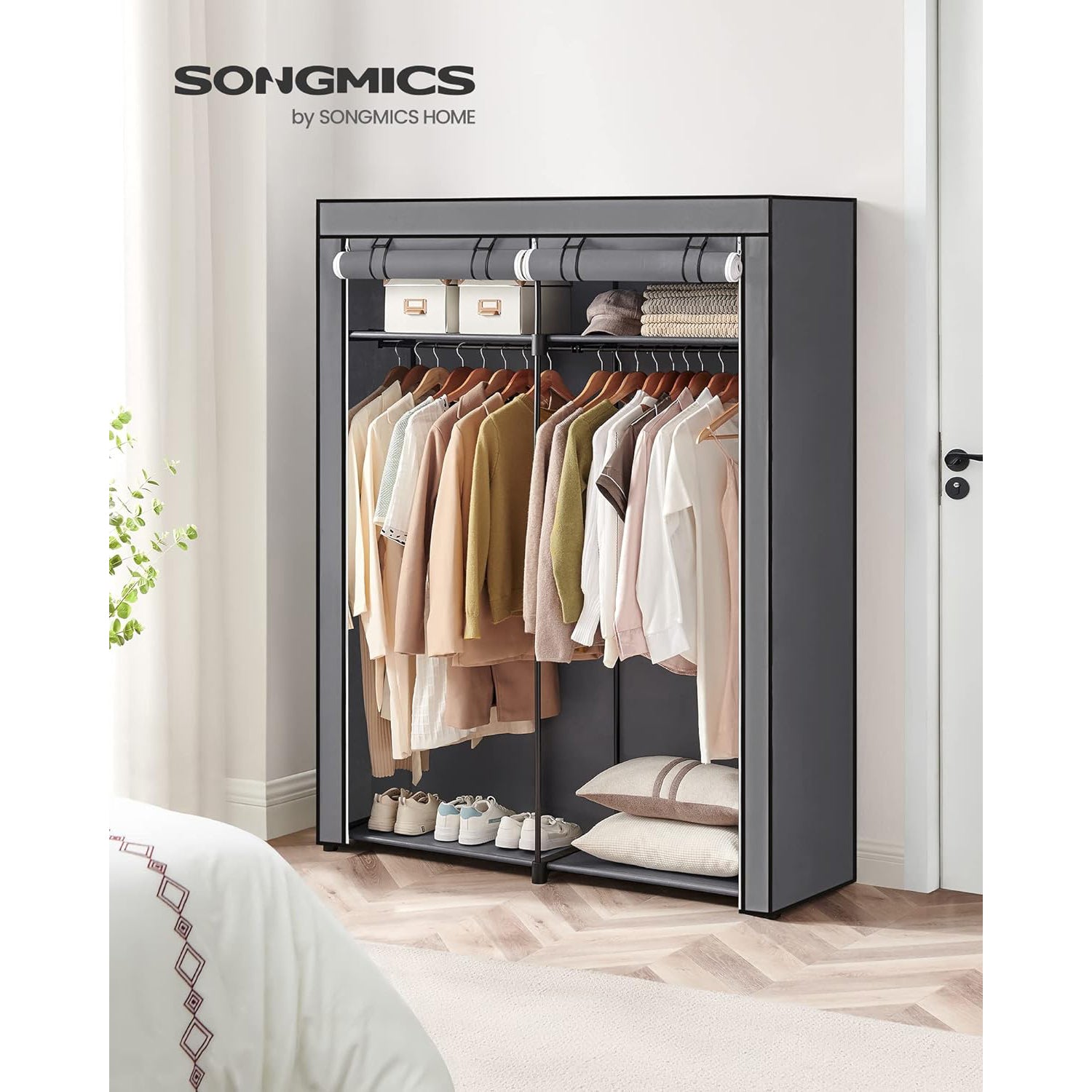 Organizator za odlaganje odjeće, mobilni platneni ormar s vješalicama 140 x 43 x 174 cm, sivi | SONGMICS-vitahome.hr