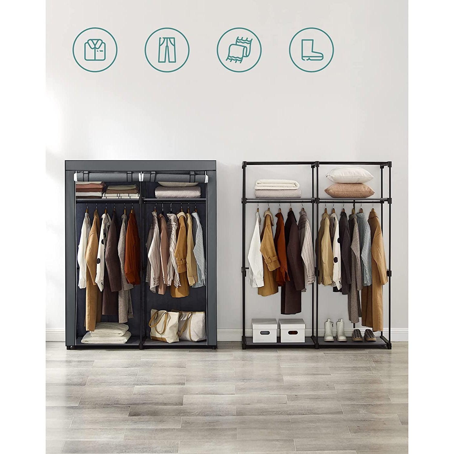Organizator za odlaganje odjeće, mobilni platneni ormar s vješalicama 140 x 43 x 174 cm, sivi | SONGMICS-vitahome.hr