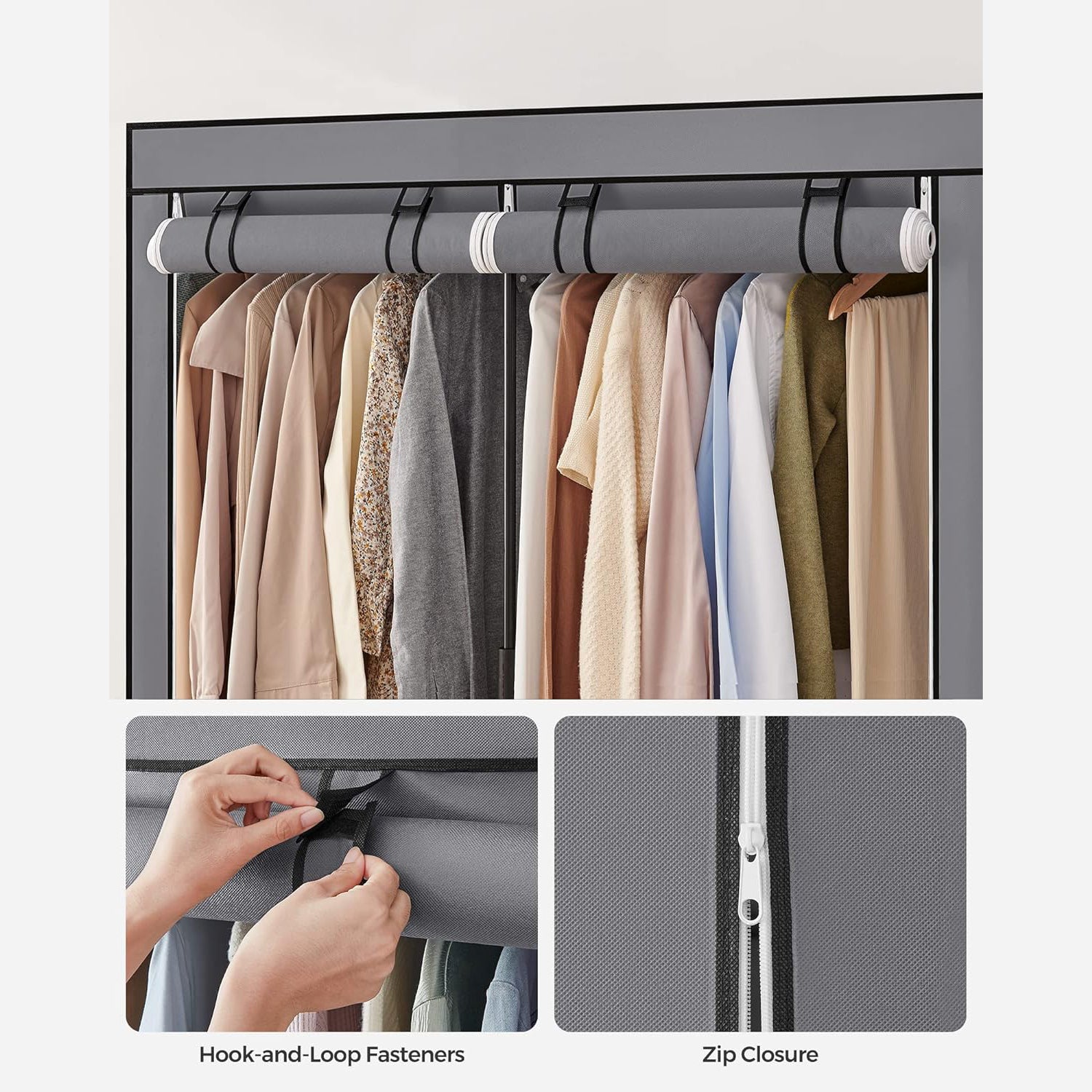 Organizator za odlaganje odjeće, mobilni platneni ormar s vješalicama 140 x 43 x 174 cm, sivi | SONGMICS-vitahome.hr