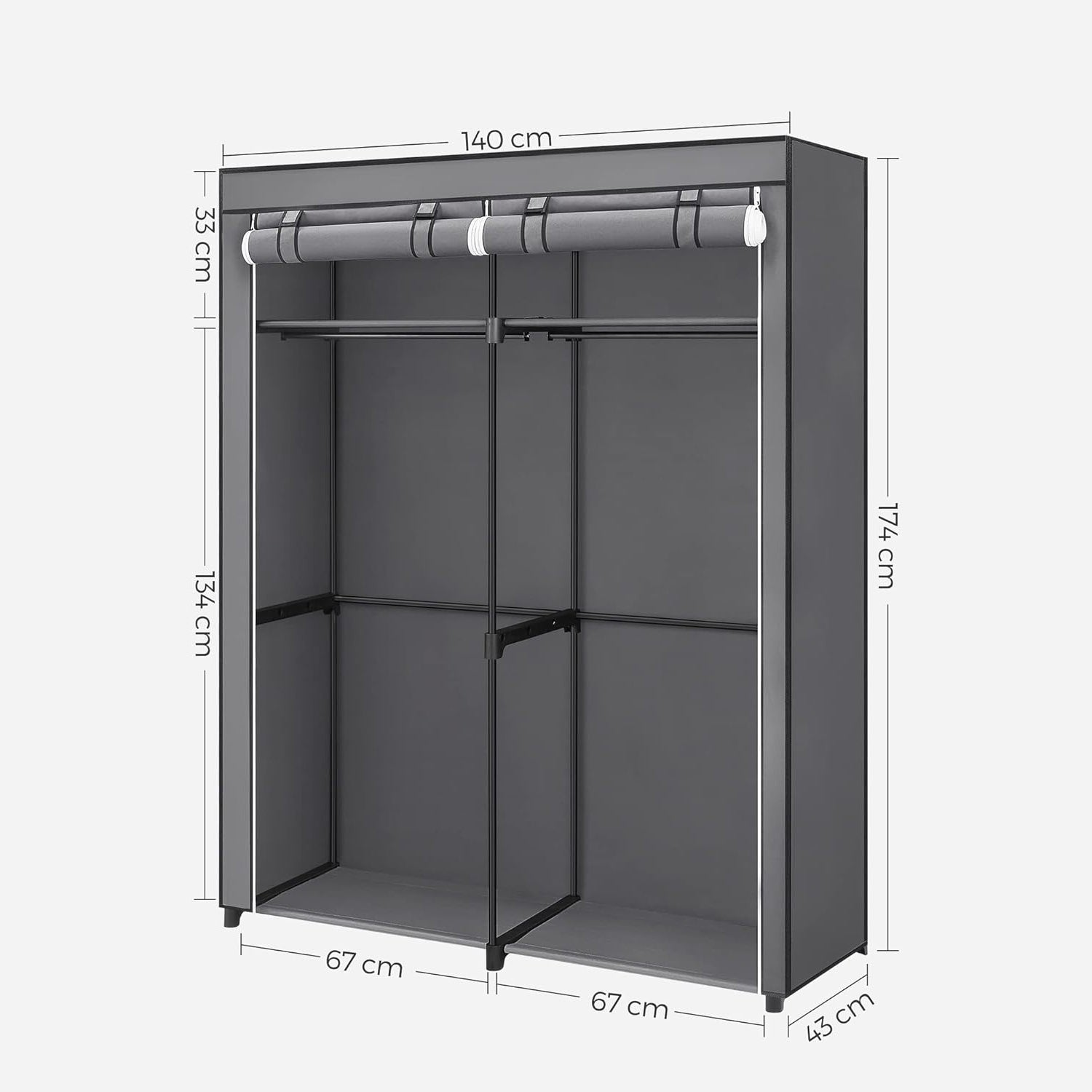 Organizator za odlaganje odjeće, mobilni platneni ormar s vješalicama 140 x 43 x 174 cm, sivi | SONGMICS-vitahome.hr