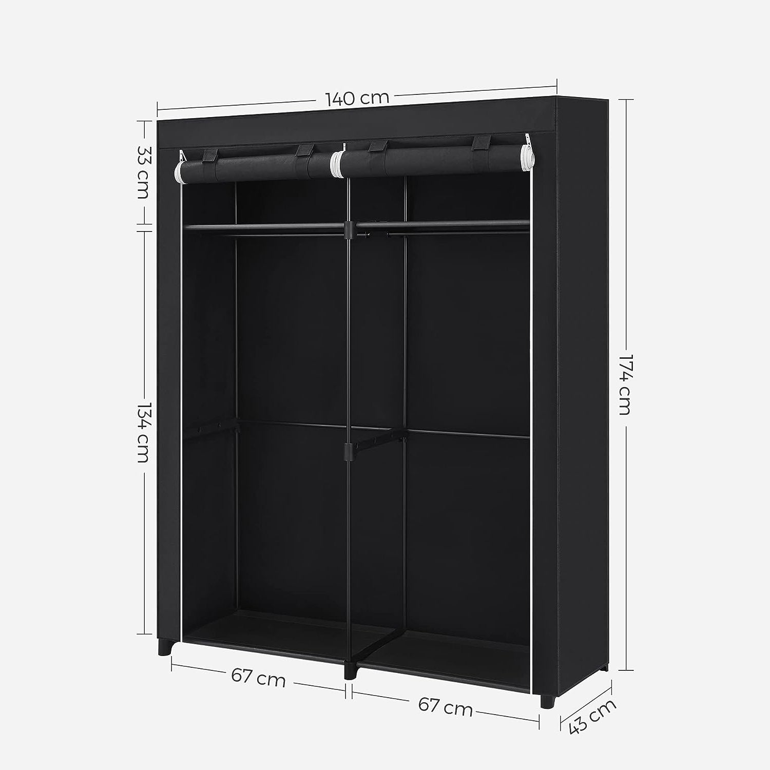 Ormar od tkanine, mobilni ormar, 140 x 43 x 174 cm, crni | SONGMICS-vitahome.hr