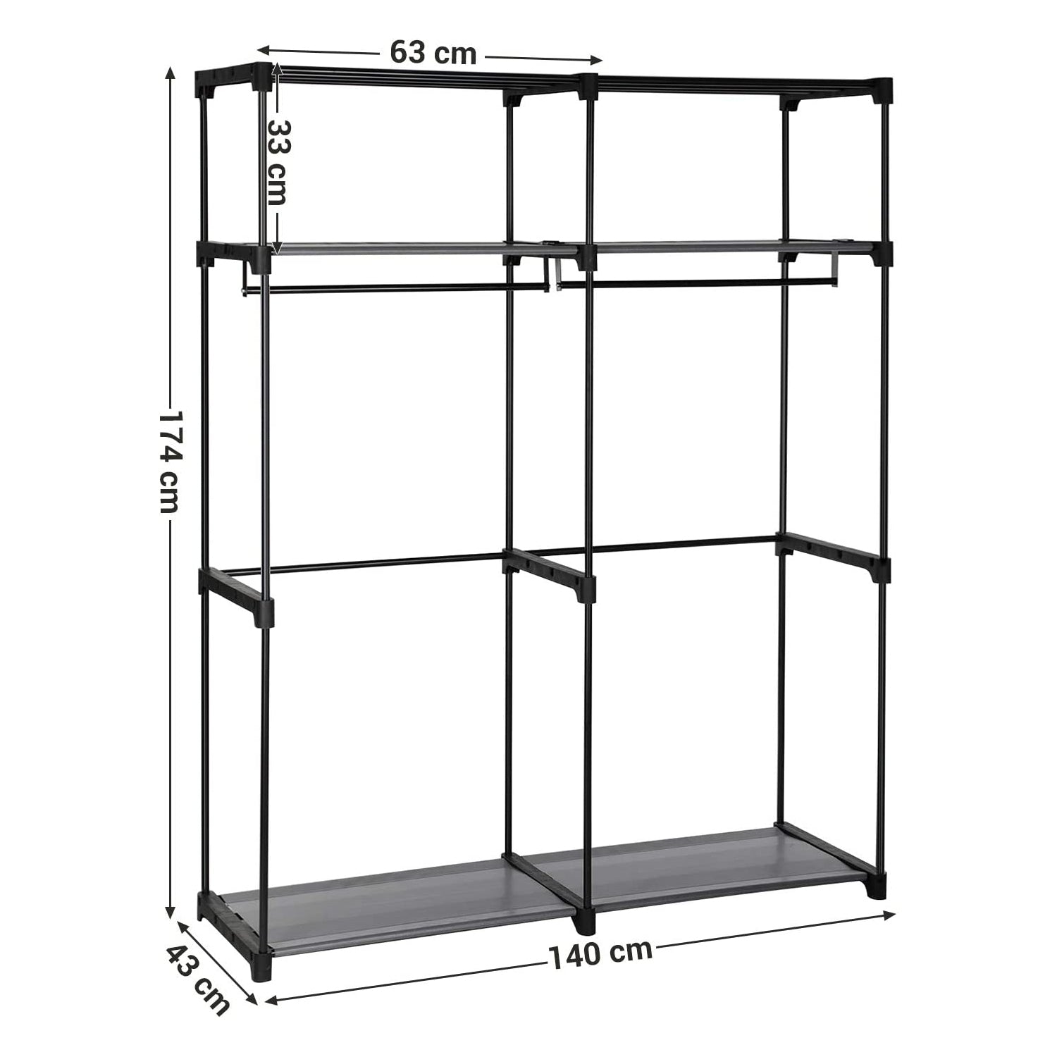 Ormar od tkanine, mobilni ormar, 140 x 43 x 174 cm, crni | SONGMICS-vitahome.hr