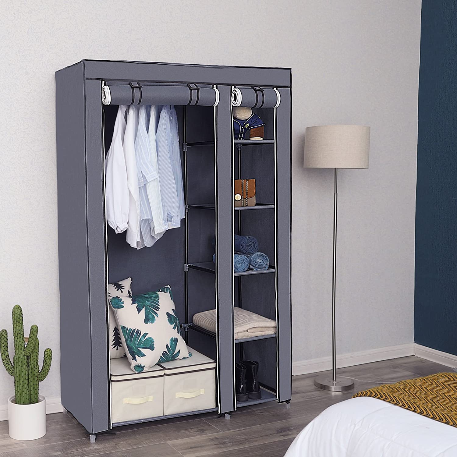 Ormar od tkanine, mobilni ormar sa šipkom za odjeću 110 x 175 x 45 cm, siva | SONGMICS-vitahome.hr