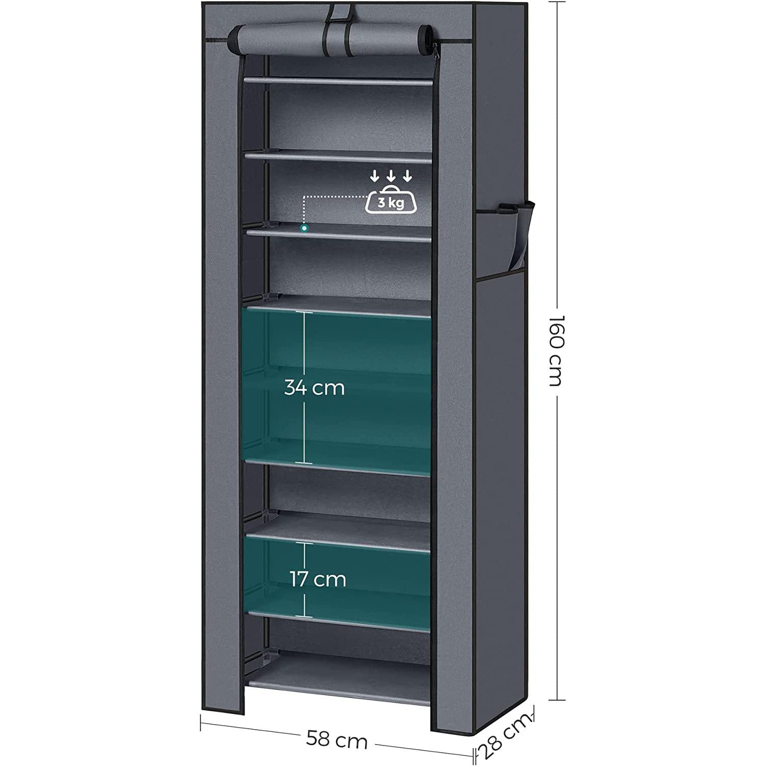 Ormar za cipele na 10 razina, za do 27 pari cipela, 58 x 28 x 160 cm Siva | SONGMICS-vitahome.hr