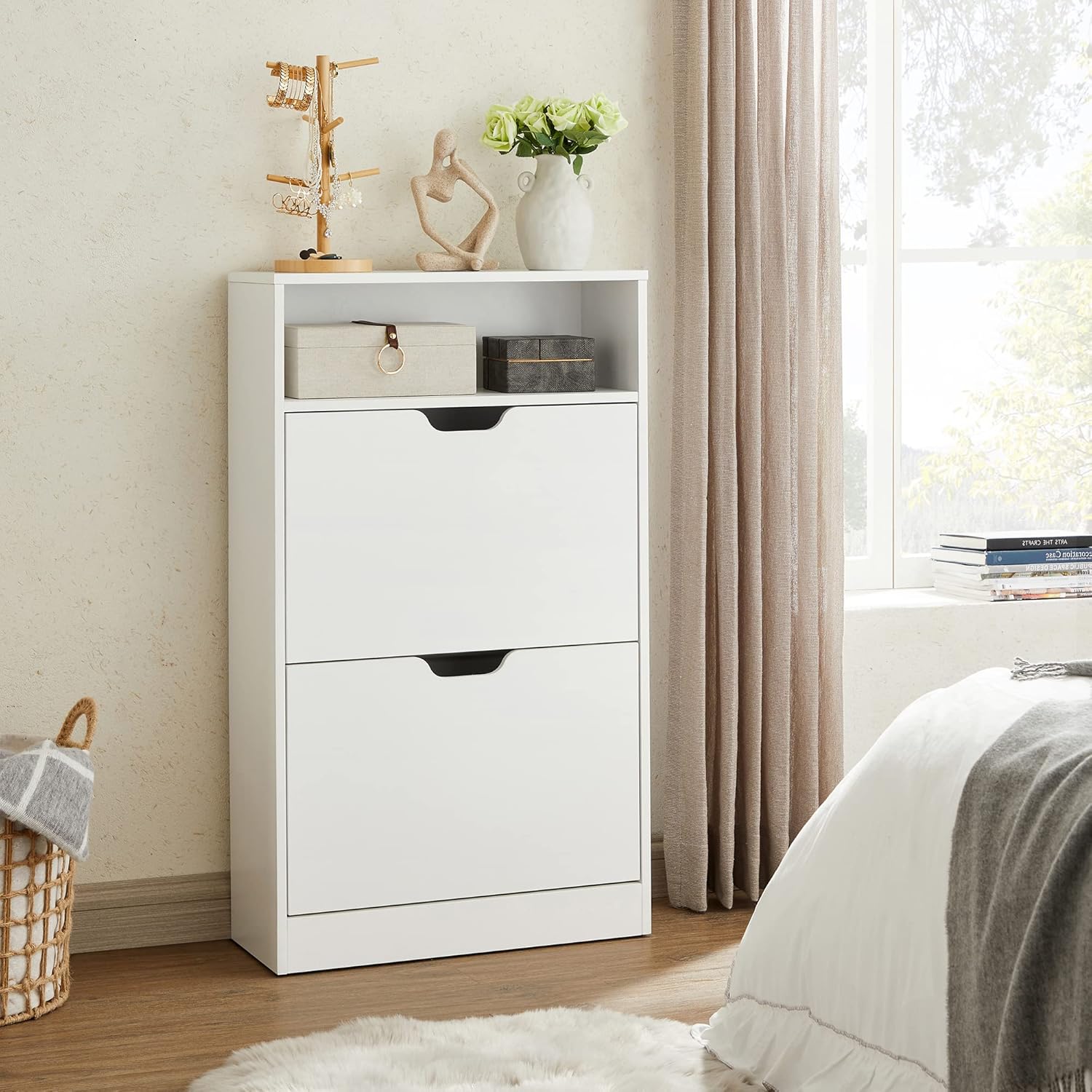 Ormar za cipele s 2 pretinca, 60 x 24 x 102 cm, bijele boje | VASAGLE-vitahome.hr