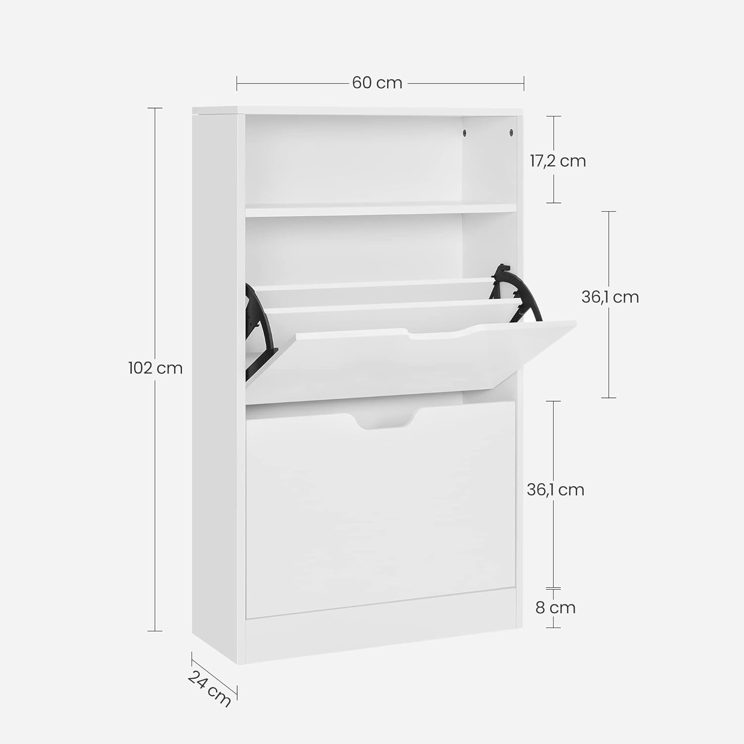 Ormar za cipele s 2 pretinca, 60 x 24 x 102 cm, bijele boje | VASAGLE-vitahome.hr