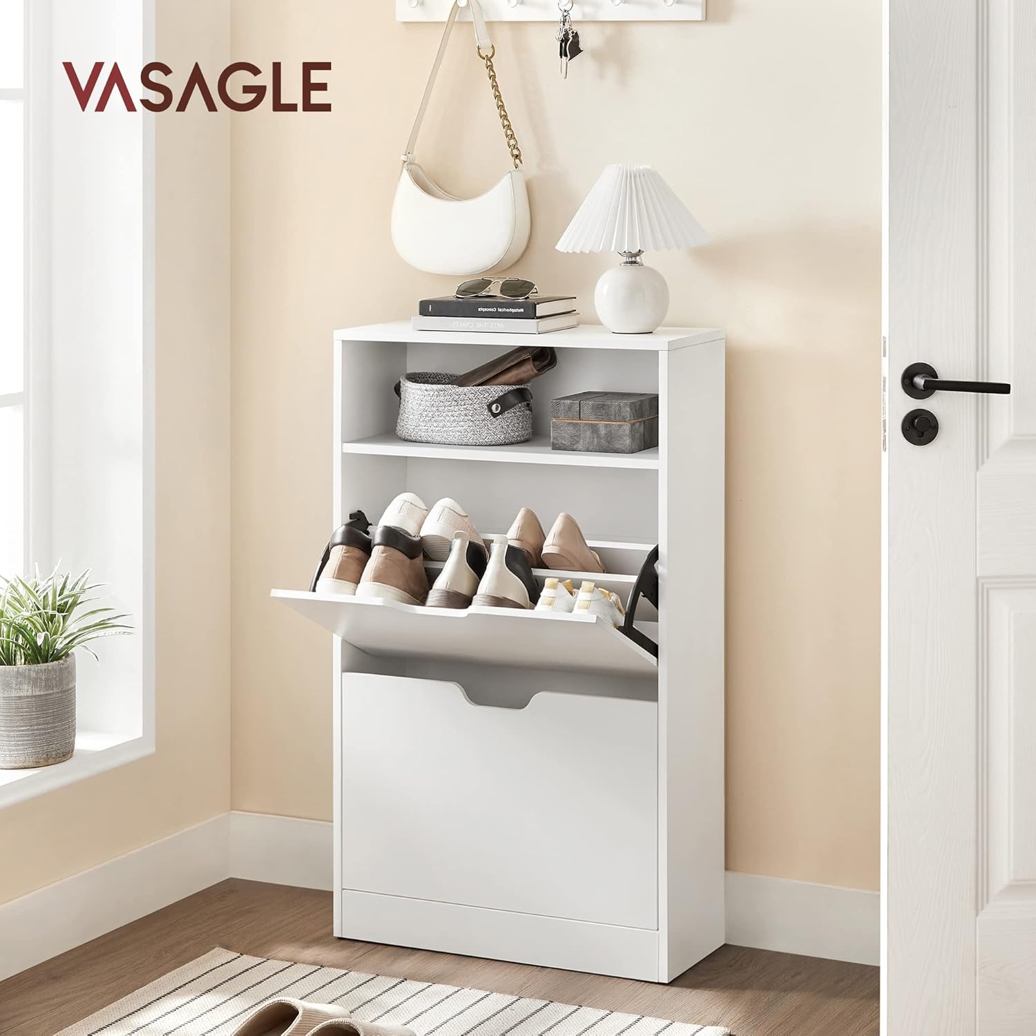 Ormar za cipele s 2 pretinca, 60 x 24 x 102 cm, bijele boje | VASAGLE-vitahome.hr