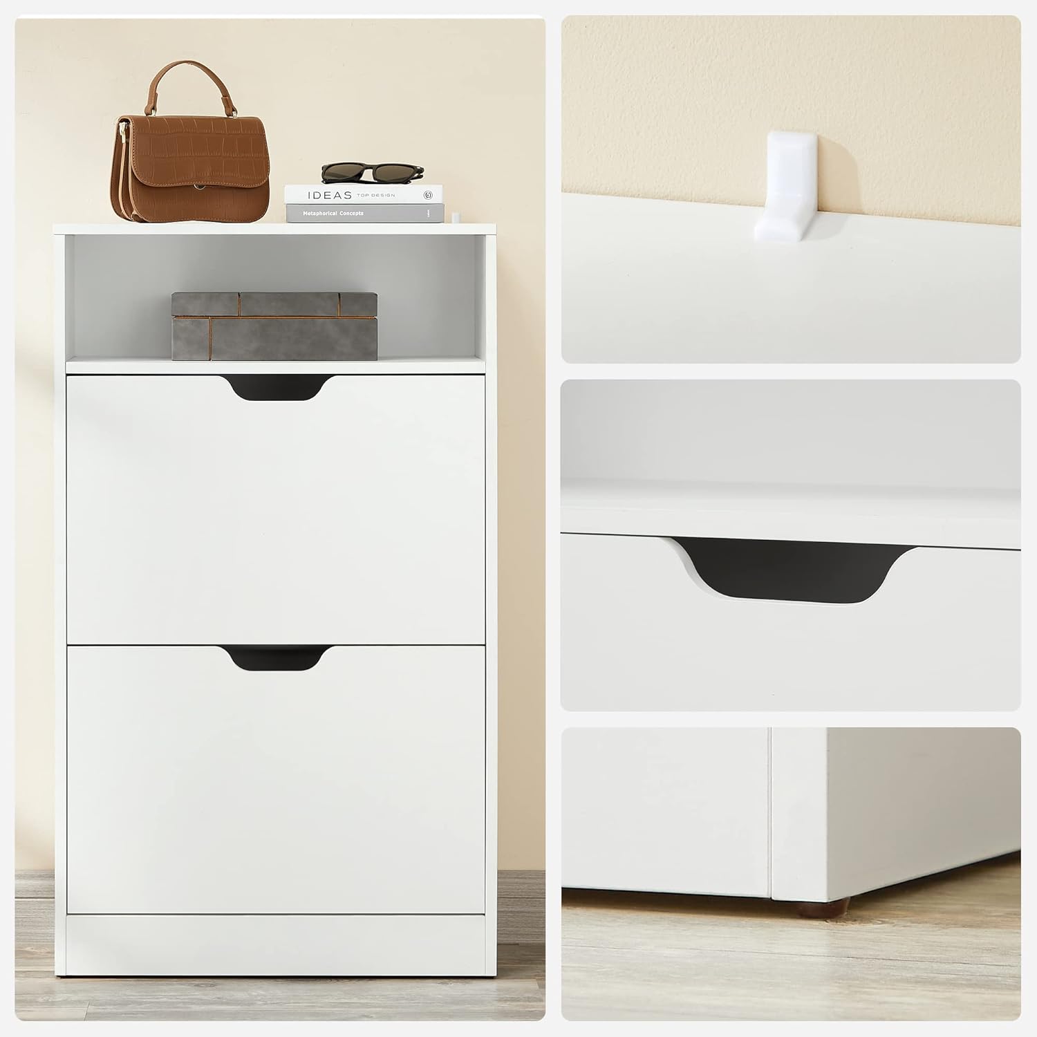 Ormar za cipele s 2 pretinca, 60 x 24 x 102 cm, bijele boje | VASAGLE-vitahome.hr