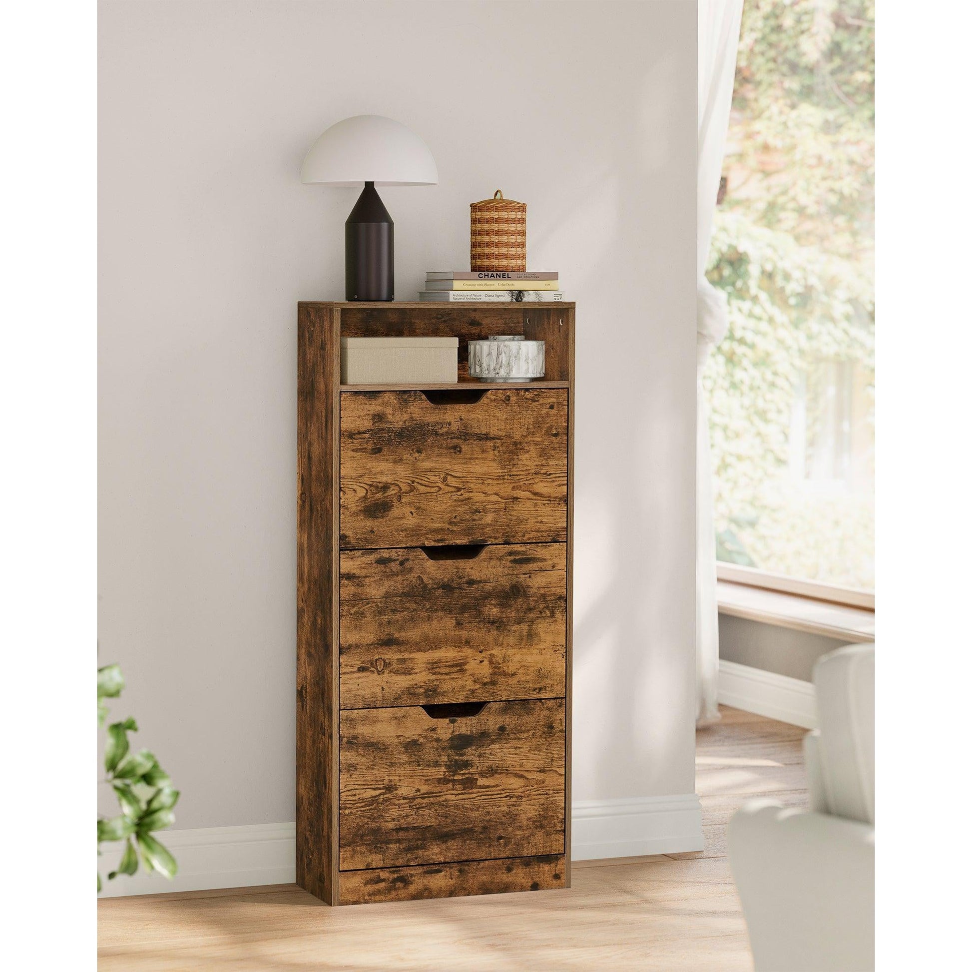 Ormar za cipele s 3 preklopna vrata, 24 x 60 x 139 cm, rustikalno smeđi | VASAGLE-vitahome.hr