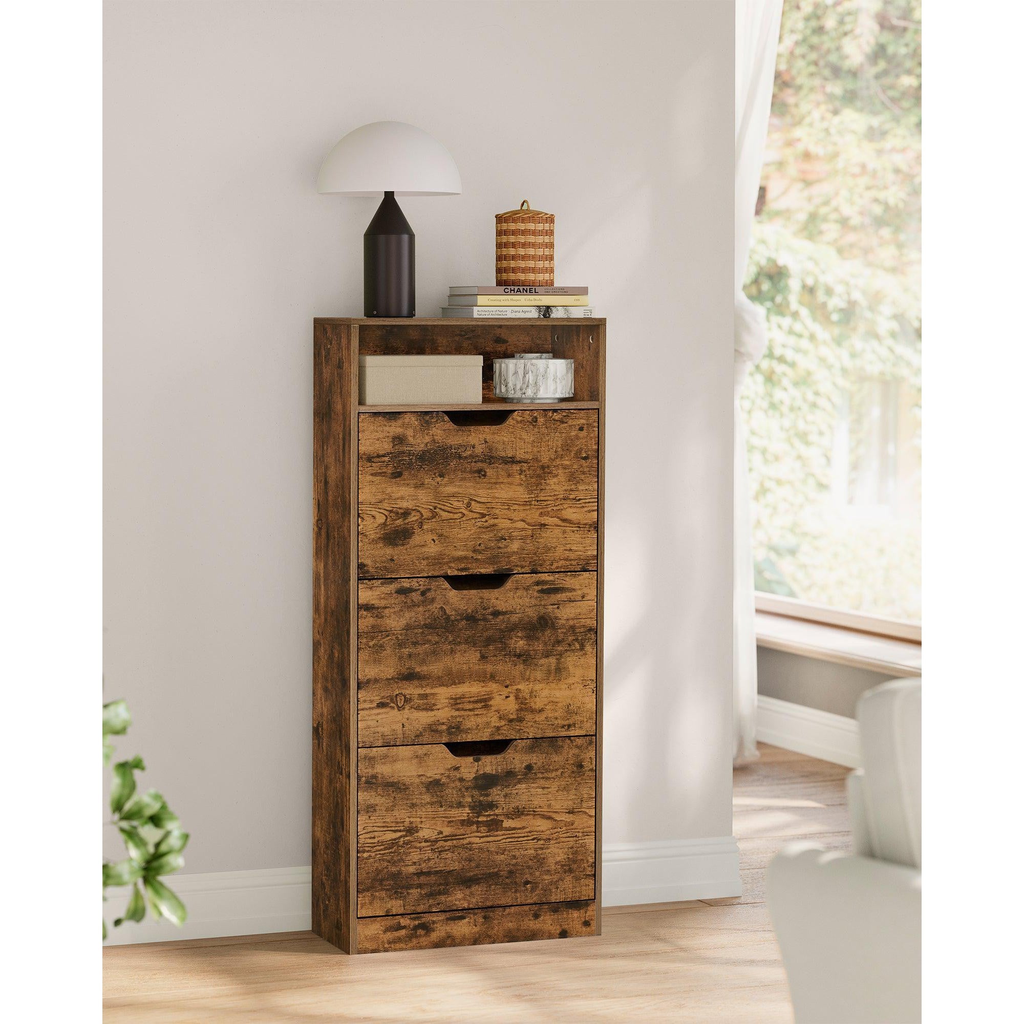 Ormar za cipele s 3 preklopna vrata, 24 x 60 x 139 cm, rustikalno smeđi | VASAGLE-vitahome.hr