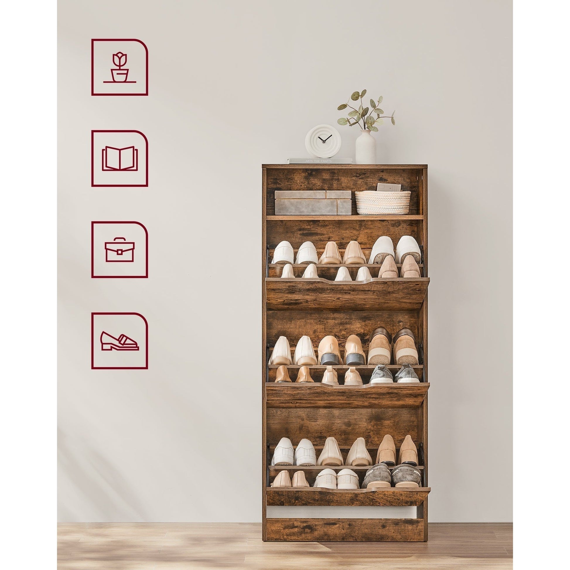 Ormar za cipele s 3 preklopna vrata, 24 x 60 x 139 cm, rustikalno smeđi | VASAGLE-vitahome.hr