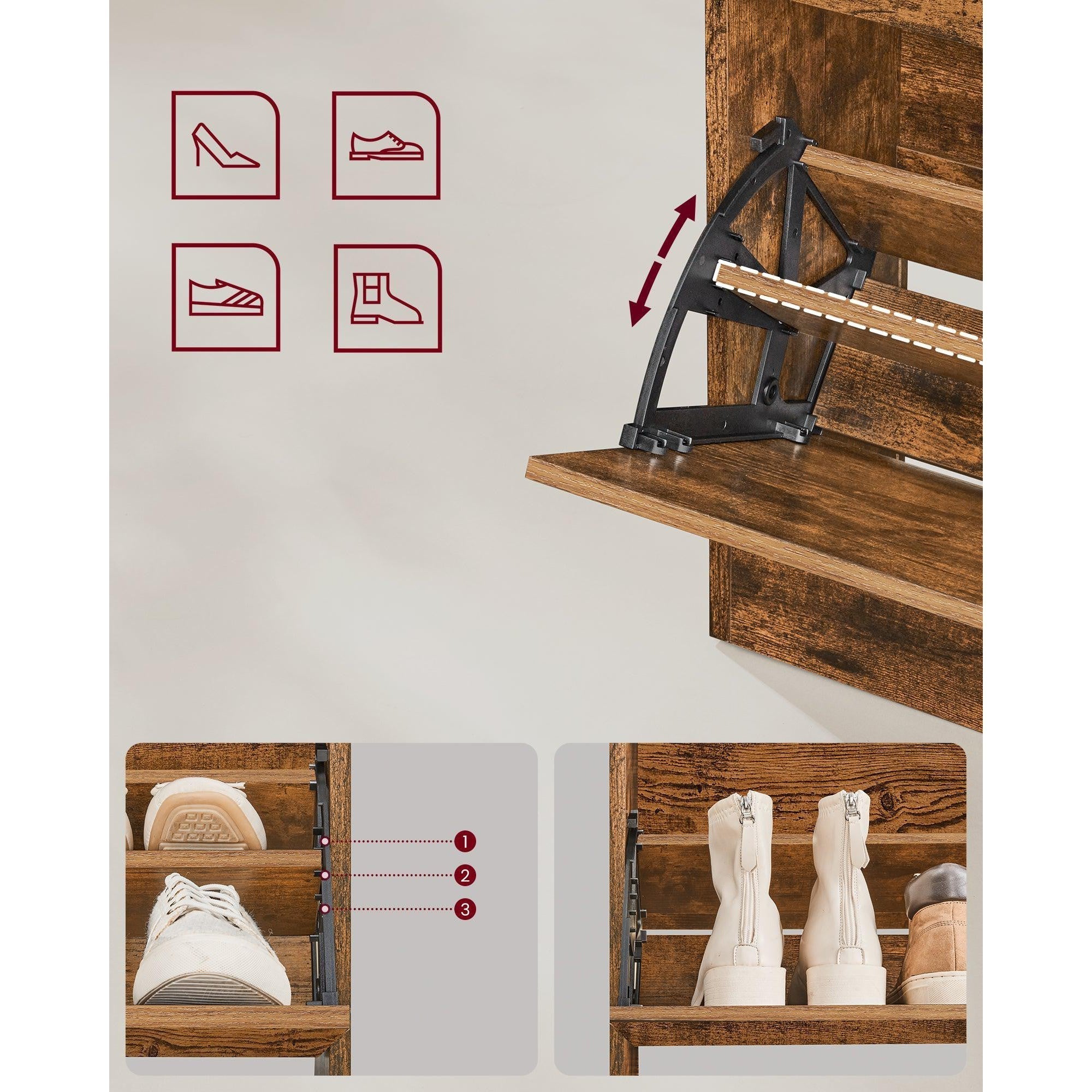 Ormar za cipele s 3 preklopna vrata, 24 x 60 x 139 cm, rustikalno smeđi | VASAGLE-vitahome.hr