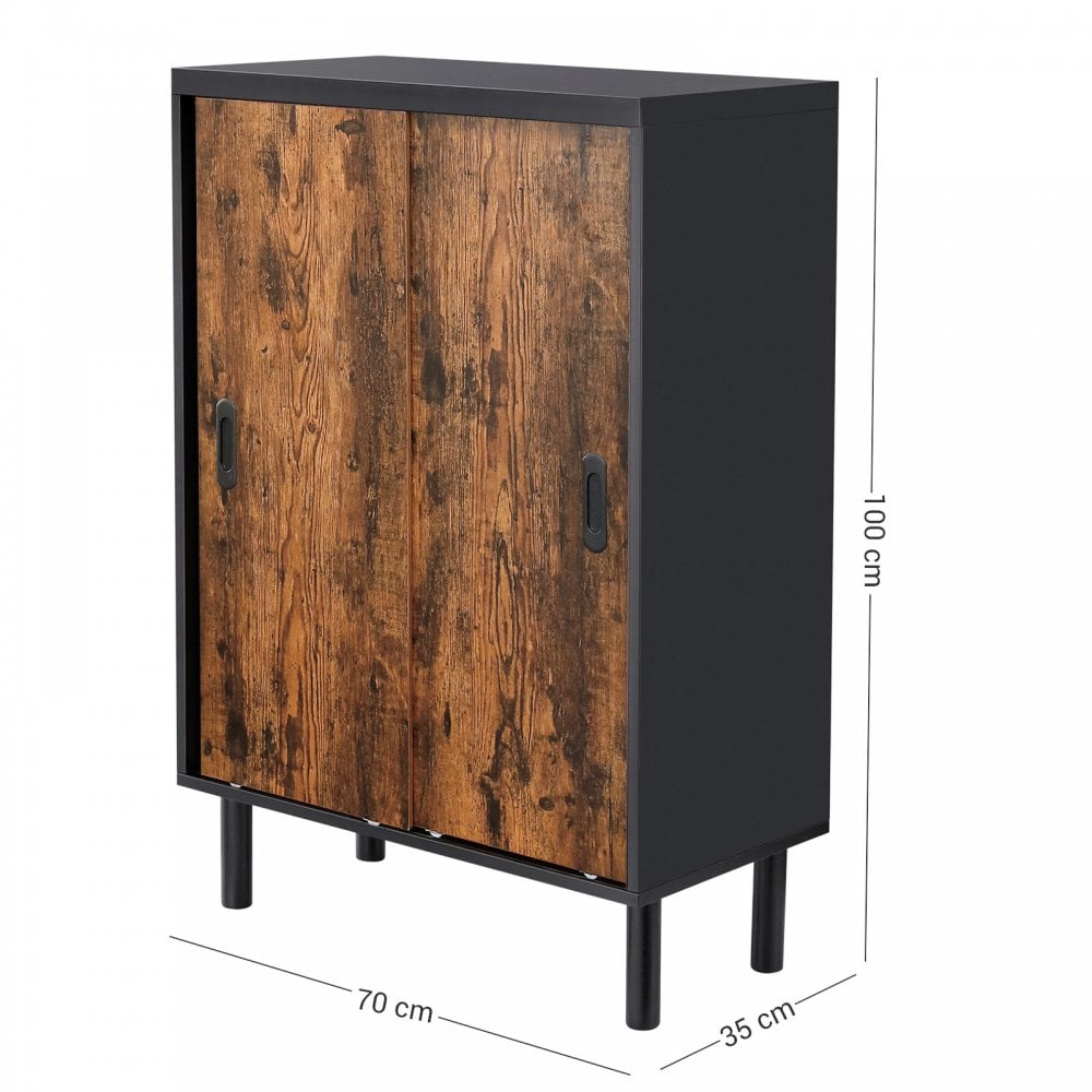 Ormar za cipele s kliznim vratima 70x100x35 cm, rustično smeđi i crni | VASAGLE-vitahome.hr
