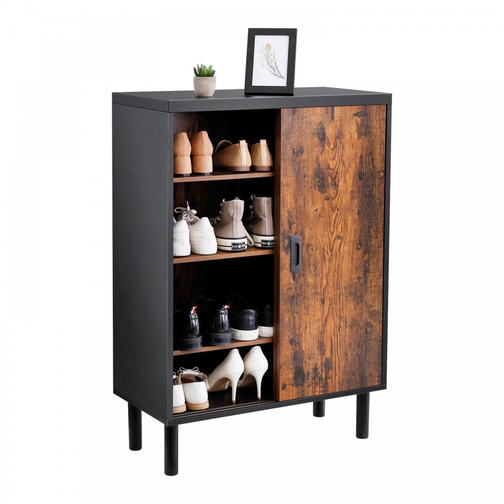 Ormar za cipele s kliznim vratima 70x100x35 cm, rustično smeđi i crni | VASAGLE-vitahome.hr