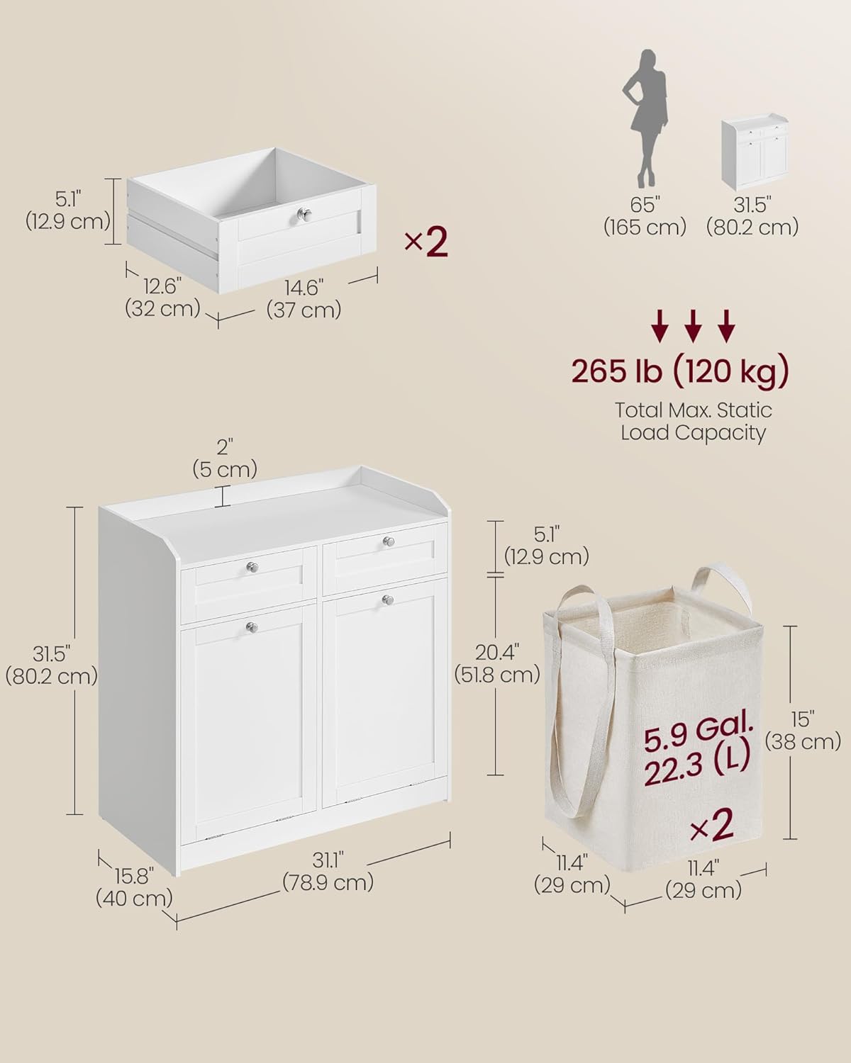Ormar za kupaonicu s košarama za rublje 40×78,9×80,2 cm, u boji oblaka