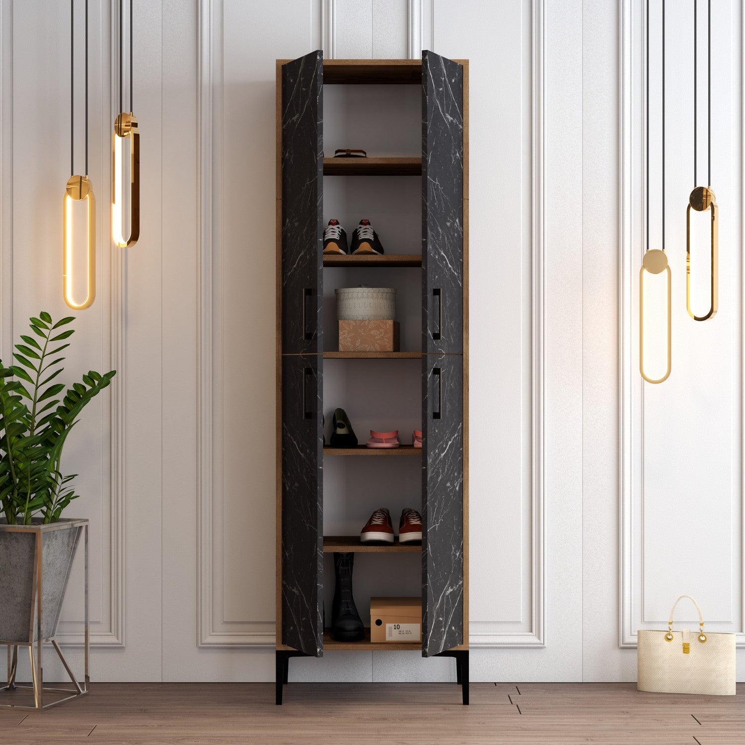 Ormar za obuću Berlin A - Walnut, Black Marble | AG-vitahome.hr