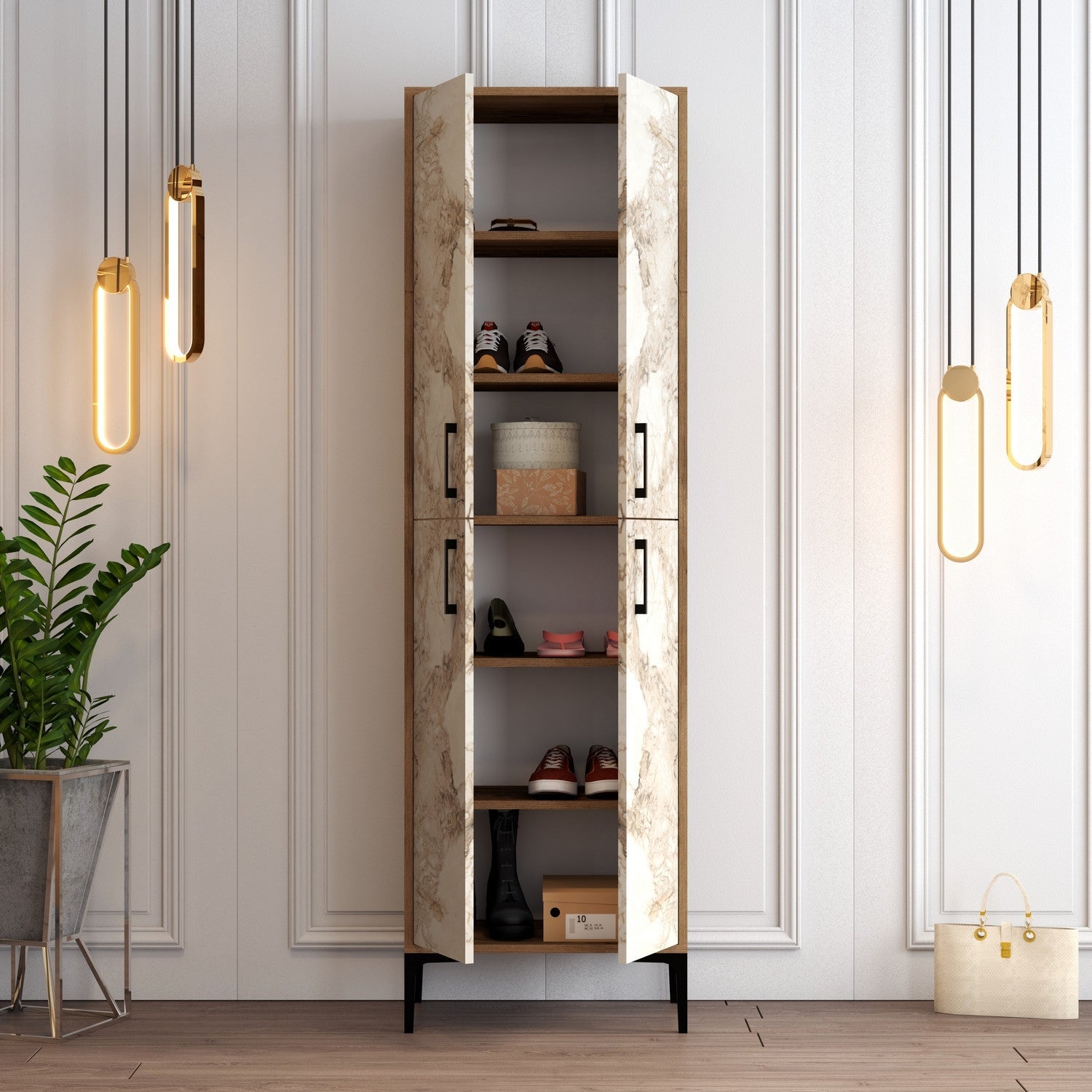Ormar za obuću Berlin A - Walnut, White Marble | AG-vitahome.hr