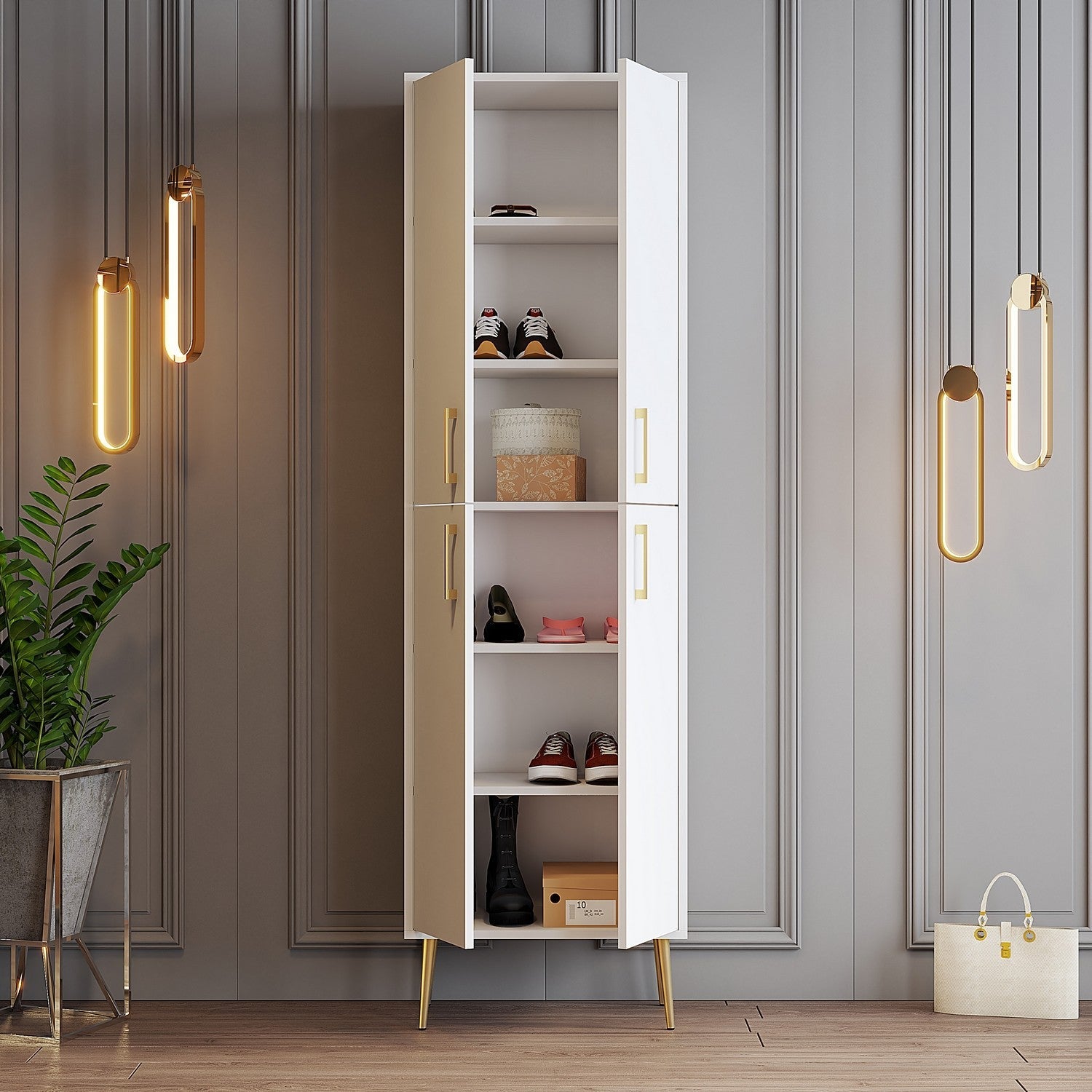 Ormar za obuću Berlin A - White, Gold | AG-vitahome.hr