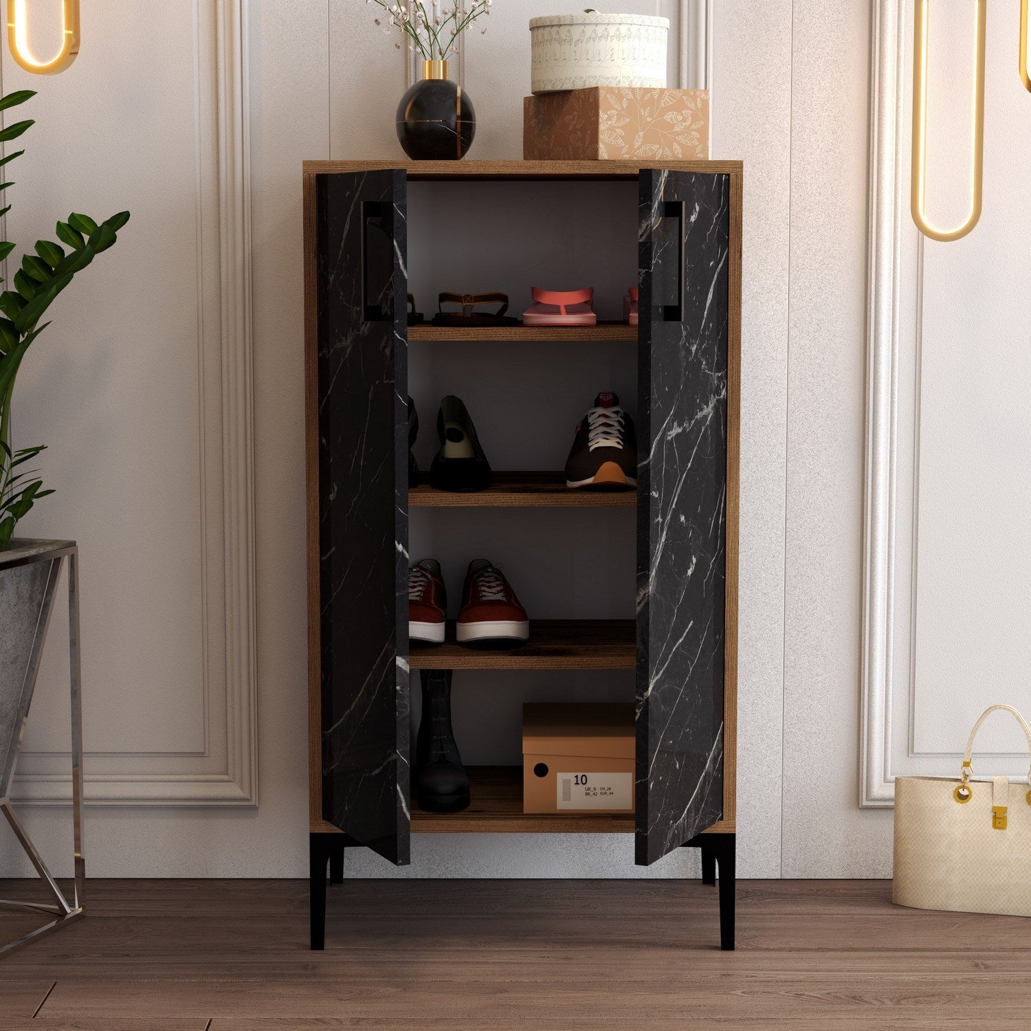 Ormar za obuću Prag - Walnut, Black Marble | AG-vitahome.hr