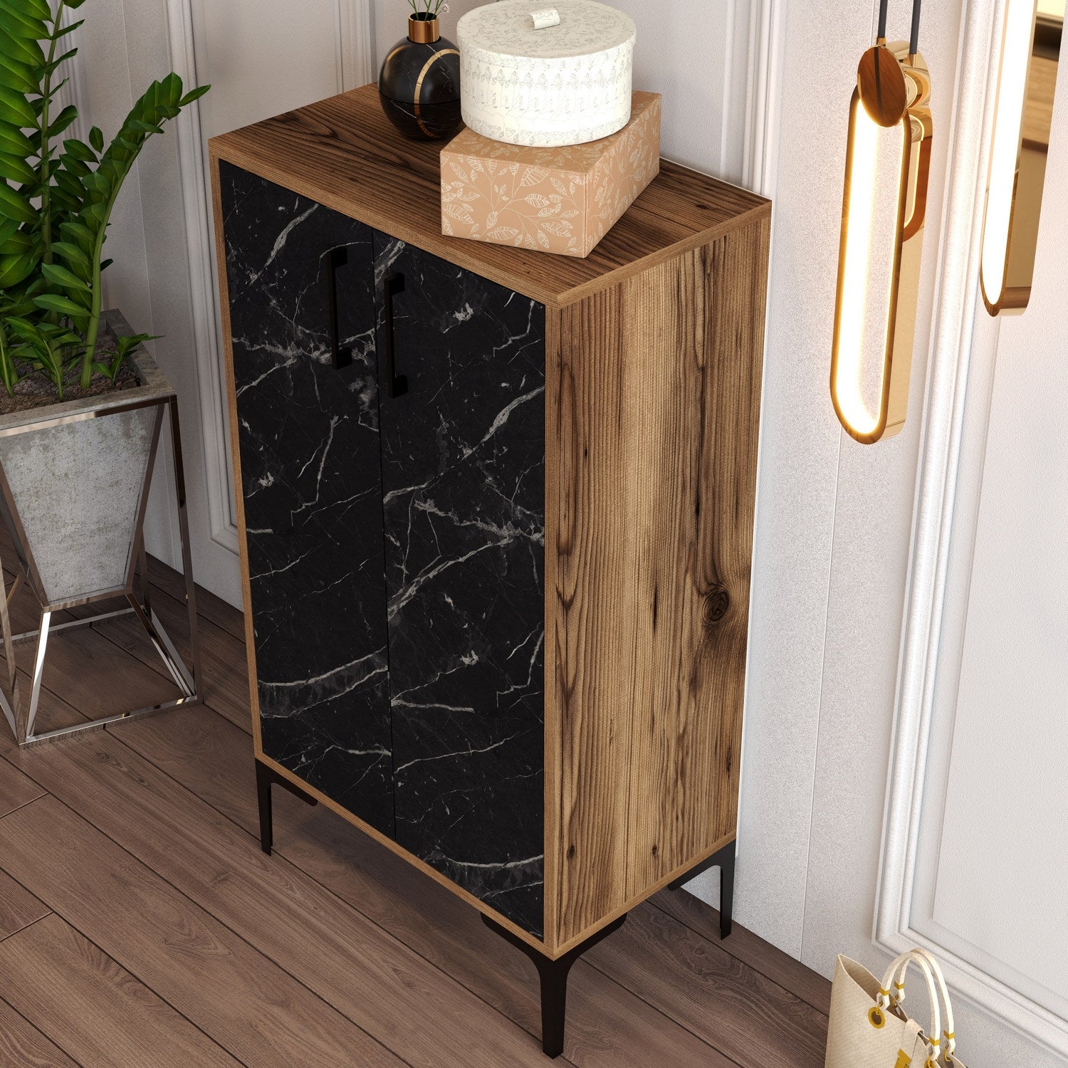 Ormar za obuću Prag - Walnut, Black Marble | AG-vitahome.hr