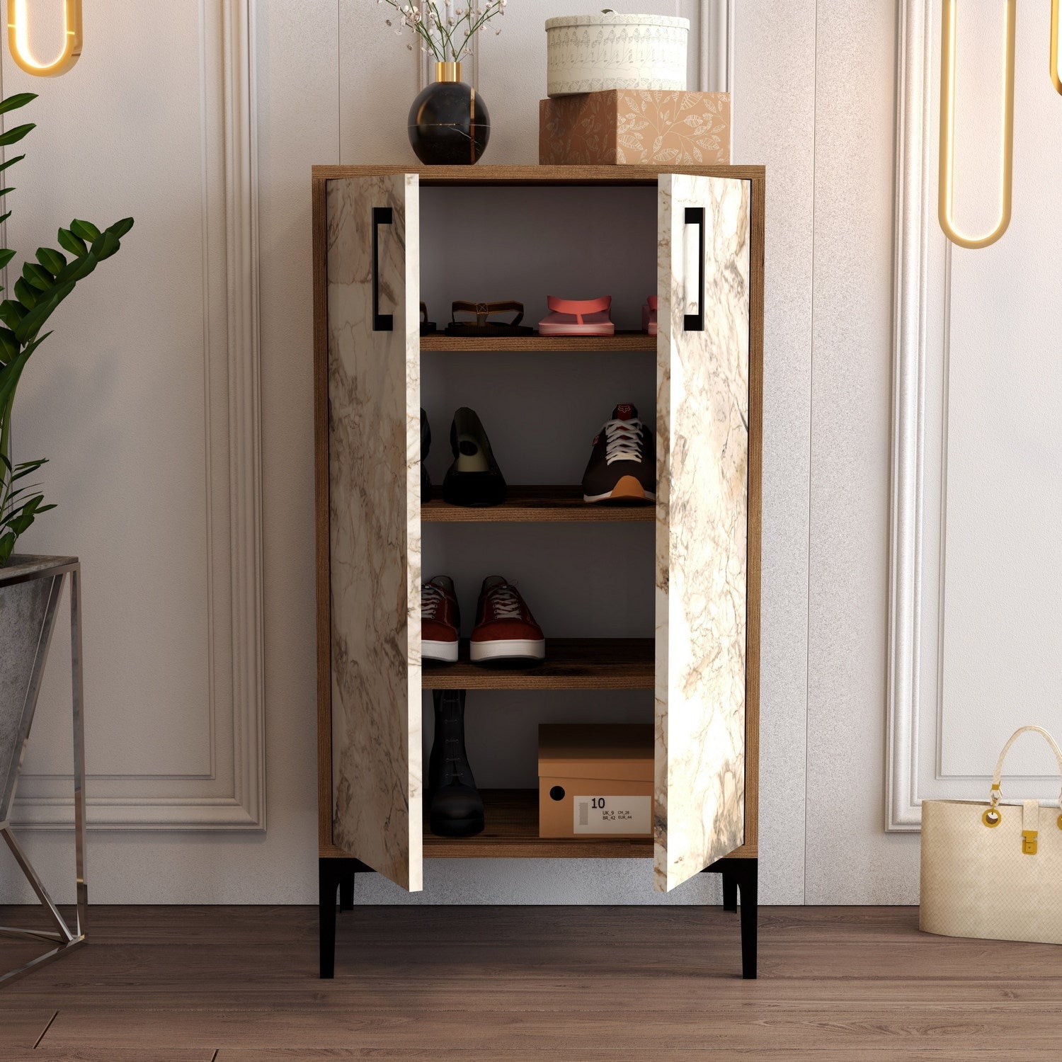 Ormar za obuću Prag - Walnut, White Marble | AG-vitahome.hr