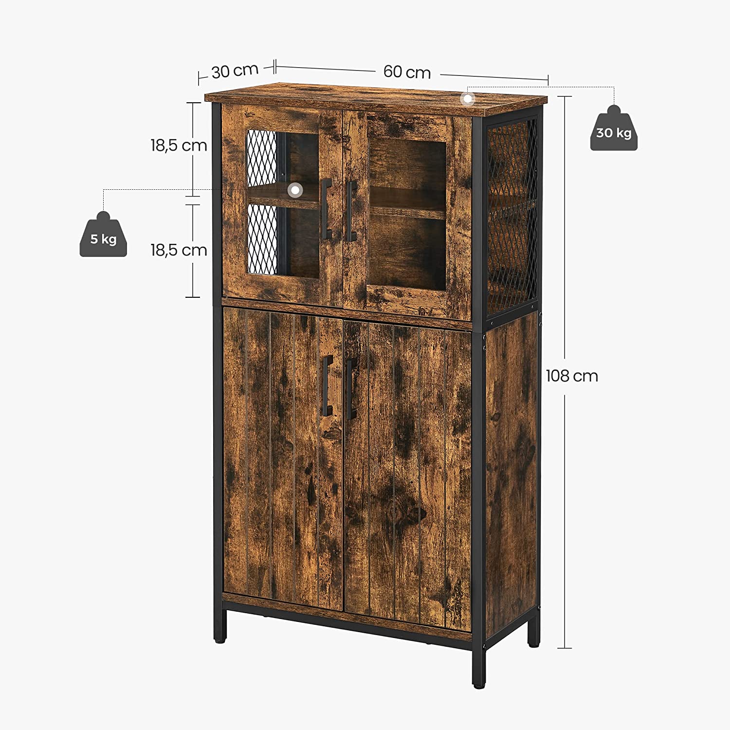 Ormar za odlaganje, kupaonski ormarić 60 x 108 x 30 cm, smeđa i crne boje | VASAGLE-vitahome.hr