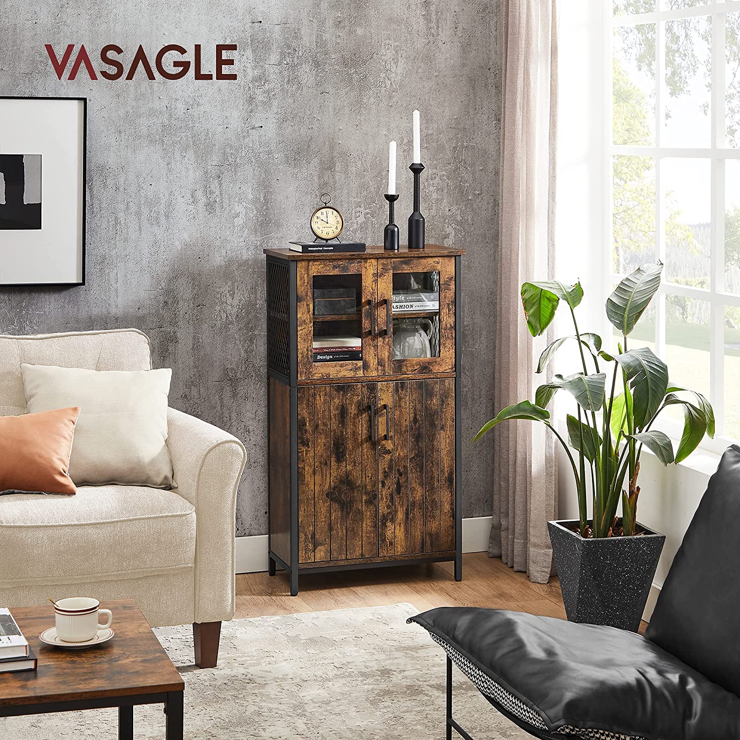 Ormar za odlaganje, kupaonski ormarić 60 x 108 x 30 cm, smeđa i crne boje | VASAGLE-vitahome.hr