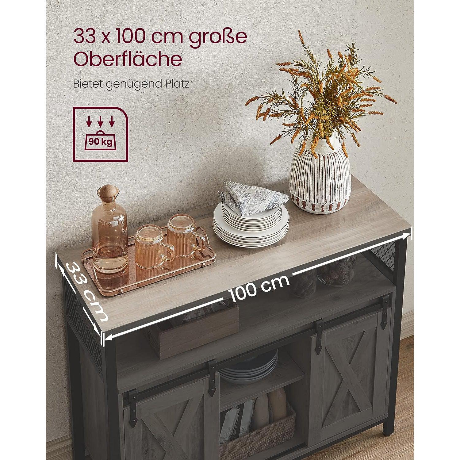 Ormar za odlaganje s 2 klizna vrata, 100 x 80 x 33 cm, sivo-crni | Vasagle-vitahome.hr