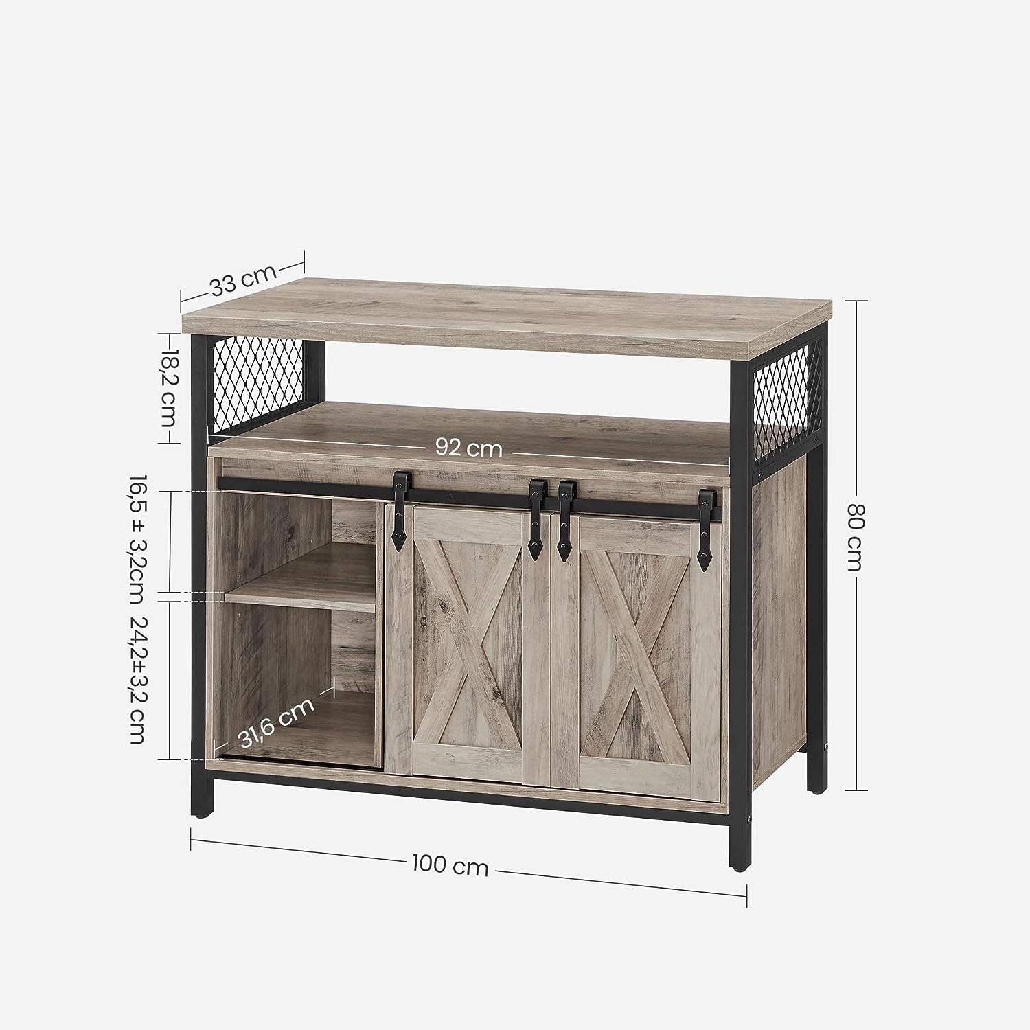 Ormar za odlaganje s 2 klizna vrata, 100 x 80 x 33 cm, sivo-crni | Vasagle-vitahome.hr