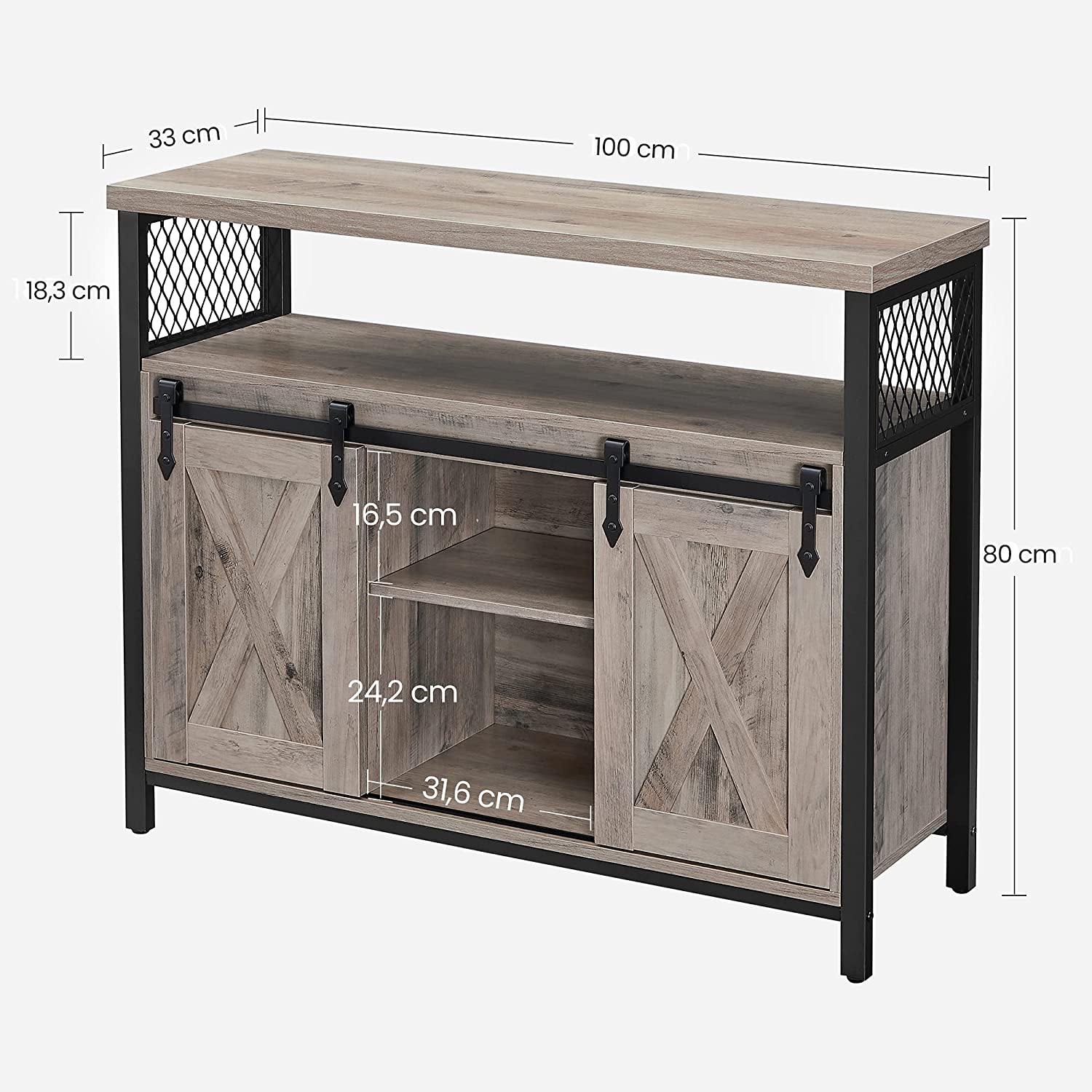 Ormar za odlaganje s 2 klizna vrata, 100 x 80 x 33 cm, sivo-crni | Vasagle-vitahome.hr