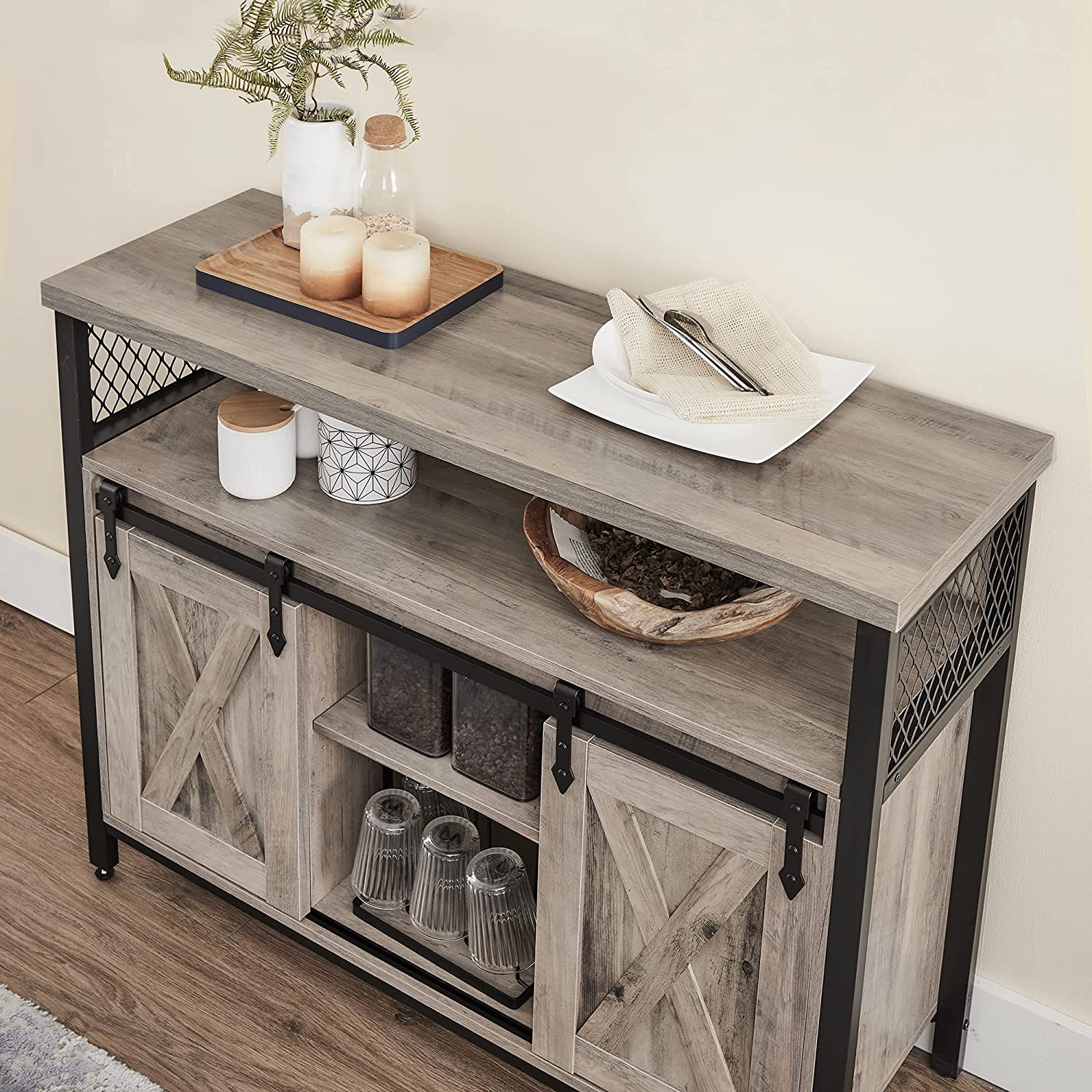 Ormar za odlaganje s 2 klizna vrata, 100 x 80 x 33 cm, sivo-crni | Vasagle-vitahome.hr