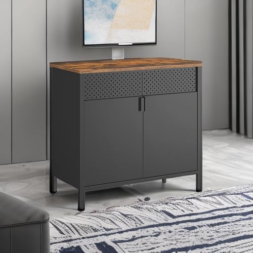 Ormar za odlaganje s dvoja vrata, 80 x 76 x 40 cm, rustikalno smeđa i crna | SONGMICS-vitahome.hr
