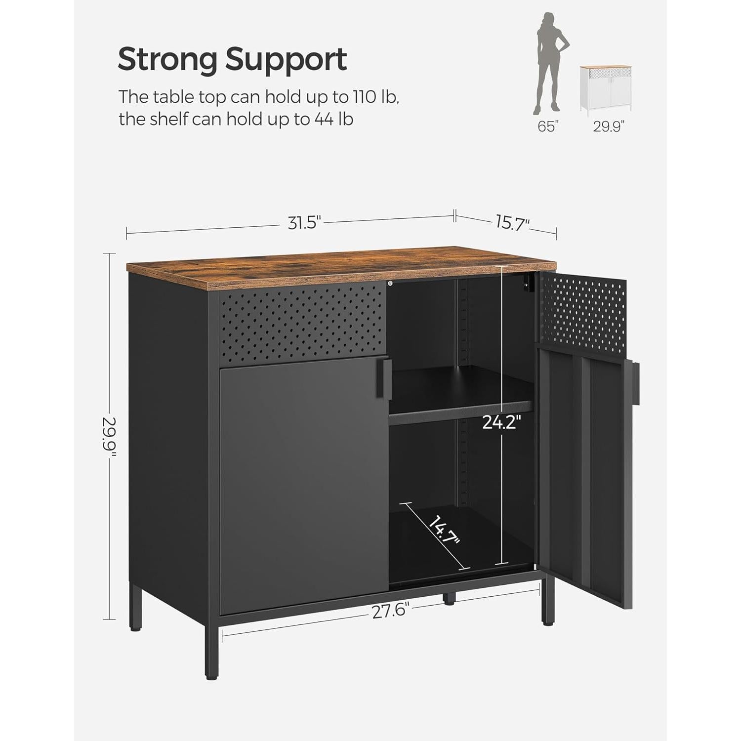 Ormar za odlaganje s dvoja vrata, 80 x 76 x 40 cm, rustikalno smeđa i crna | SONGMICS-vitahome.hr