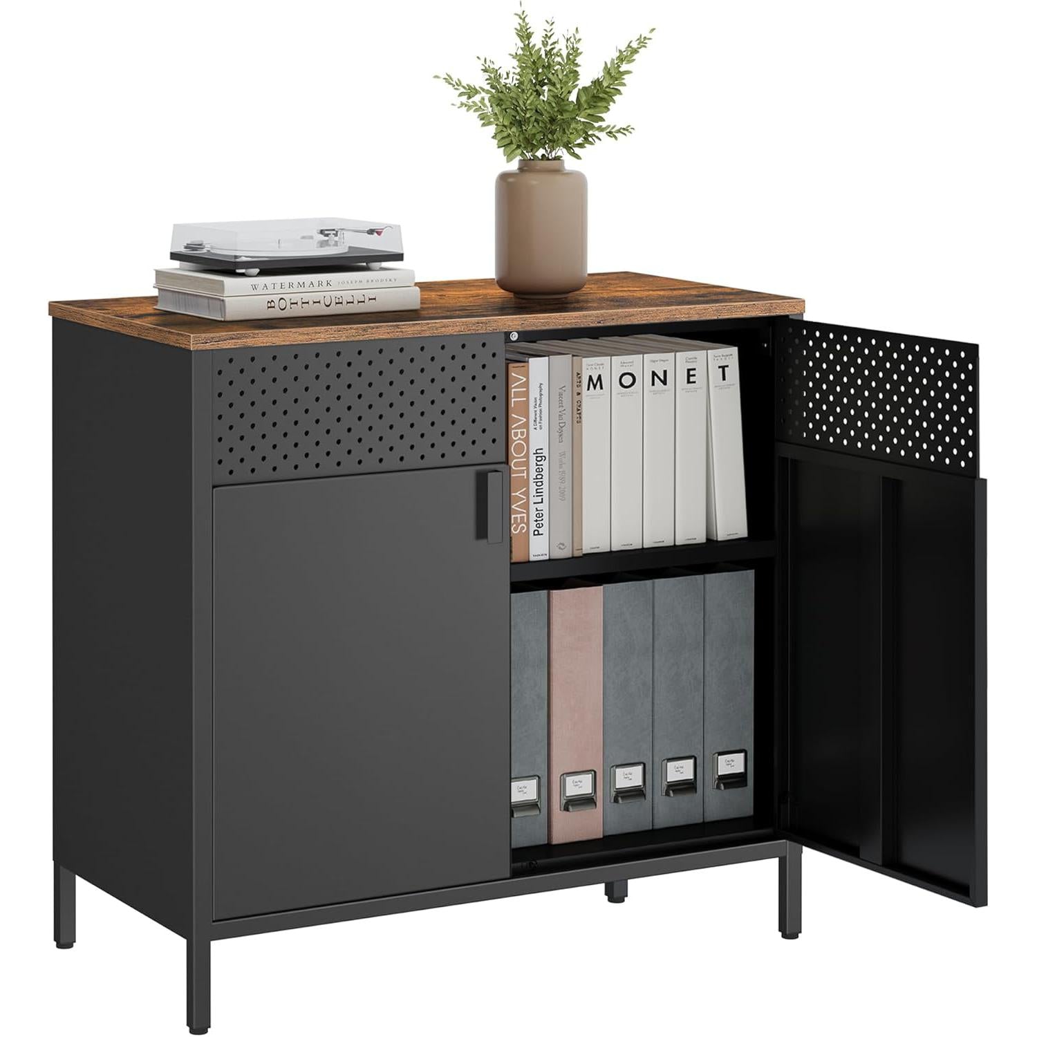 Ormar za odlaganje s dvoja vrata, 80 x 76 x 40 cm, rustikalno smeđa i crna | SONGMICS-vitahome.hr