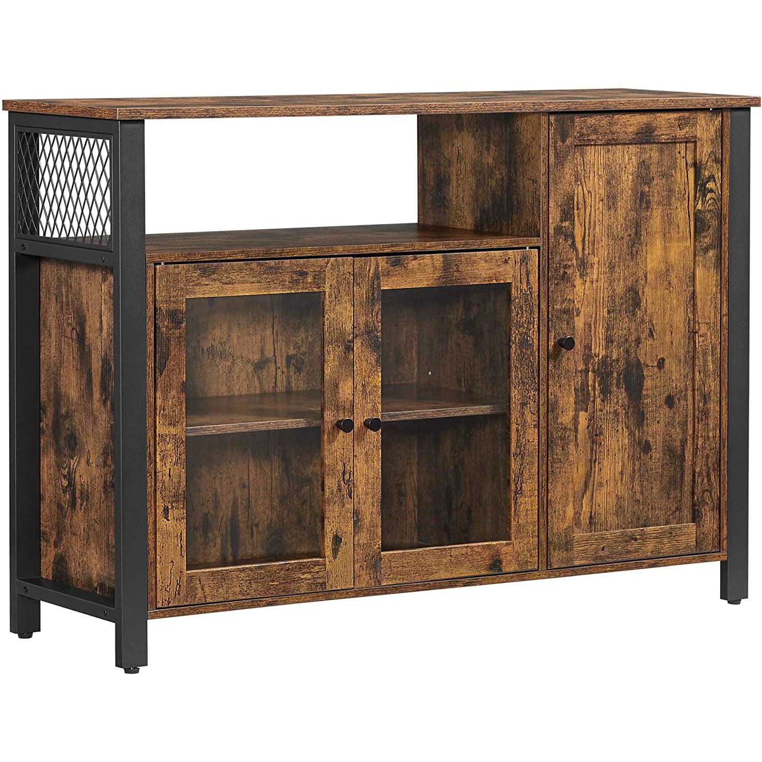 Ormar za odlaganje, švedski stol s 3 vrata, 110 x 75 x 33 cm, rustikalno smeđa i crna | Vasagle-vitahome.hr