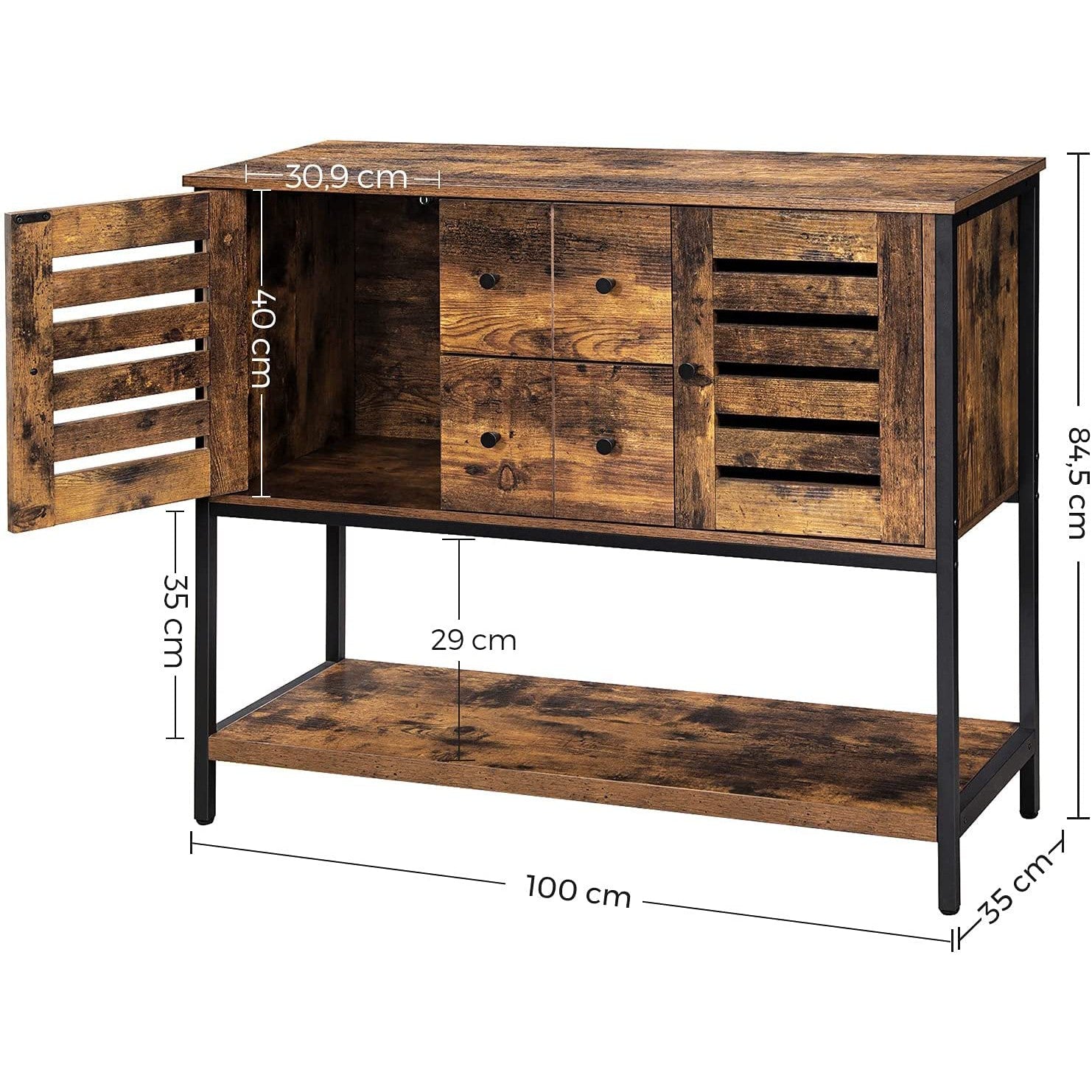 Ormar za pohranu Industrijski stil 2 ladice 100 x 35 x 84,5 cm | Vasagle-vitahome.hr