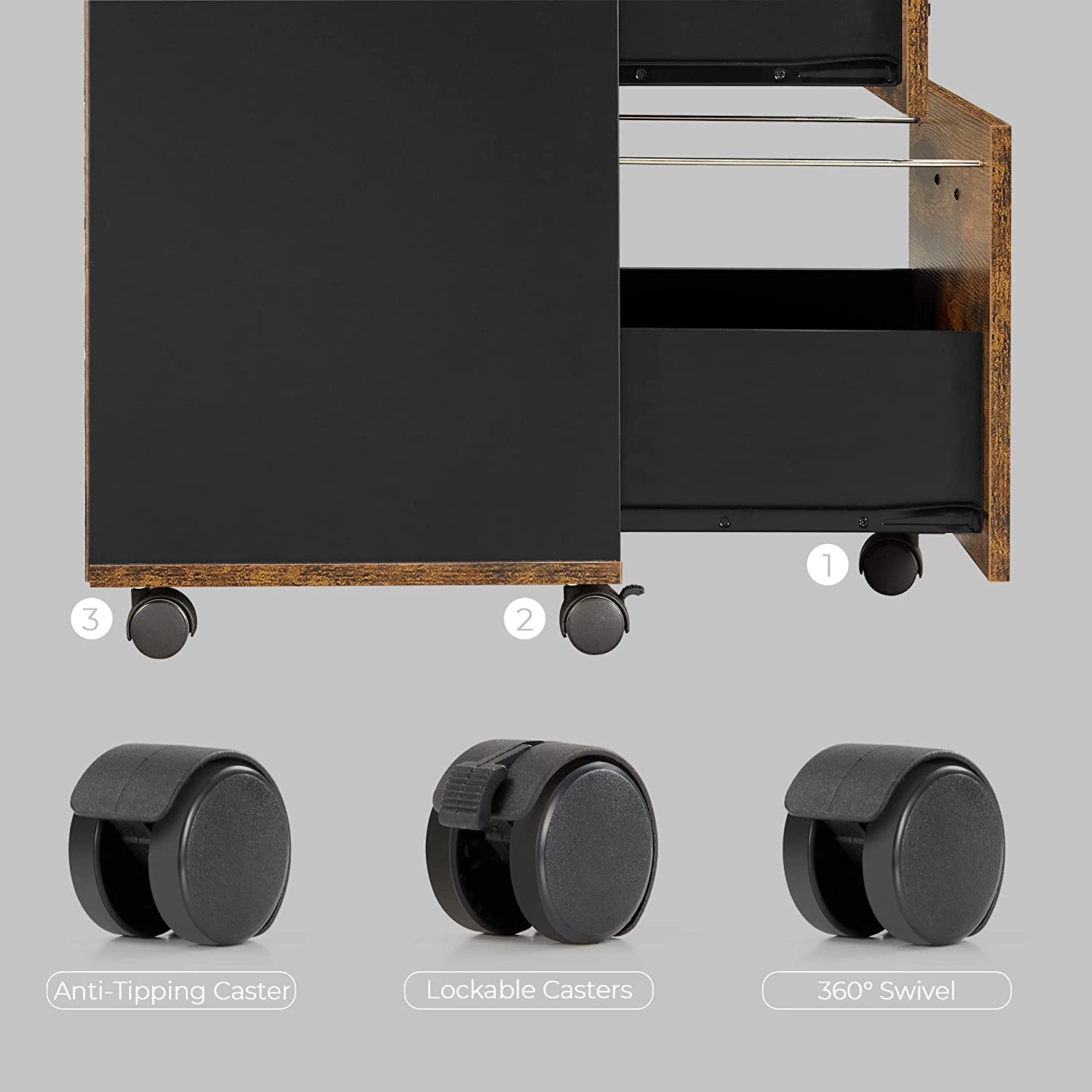 Ormar za spise s 3 ladice, uredski spremnik 80 x 66 x 40 cm, rustikalno smeđa | VASAGLE-vitahome.hr