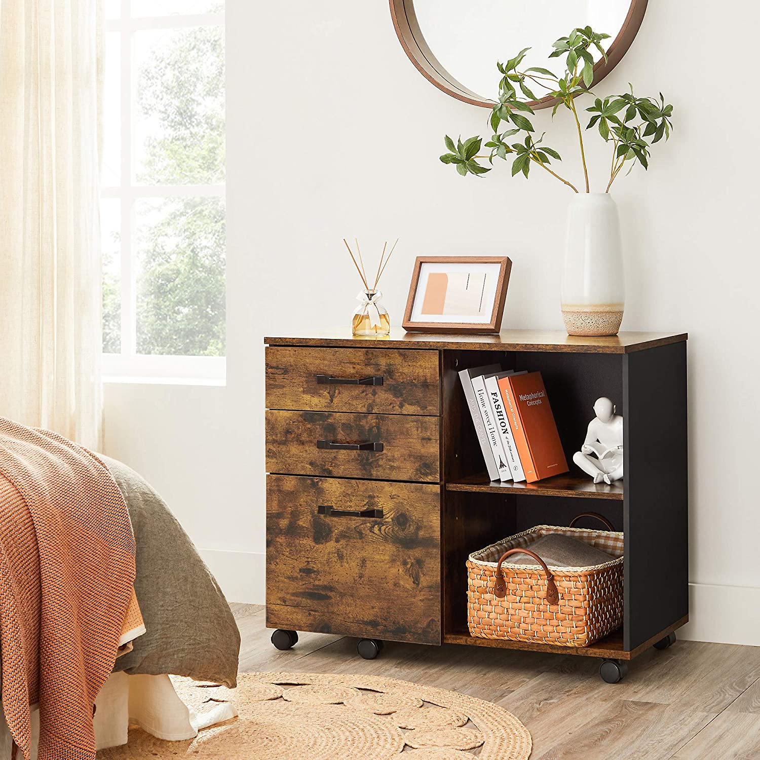 Ormar za spise s 3 ladice, uredski spremnik 80 x 66 x 40 cm, rustikalno smeđa | VASAGLE-vitahome.hr